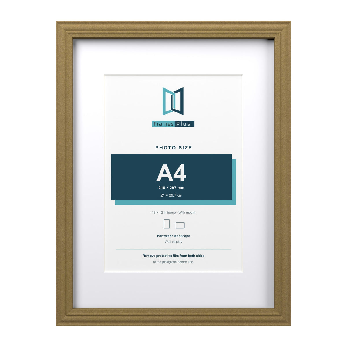 Devon Gold 16 x 12 inch picture frame with a white mount for an A4 photo