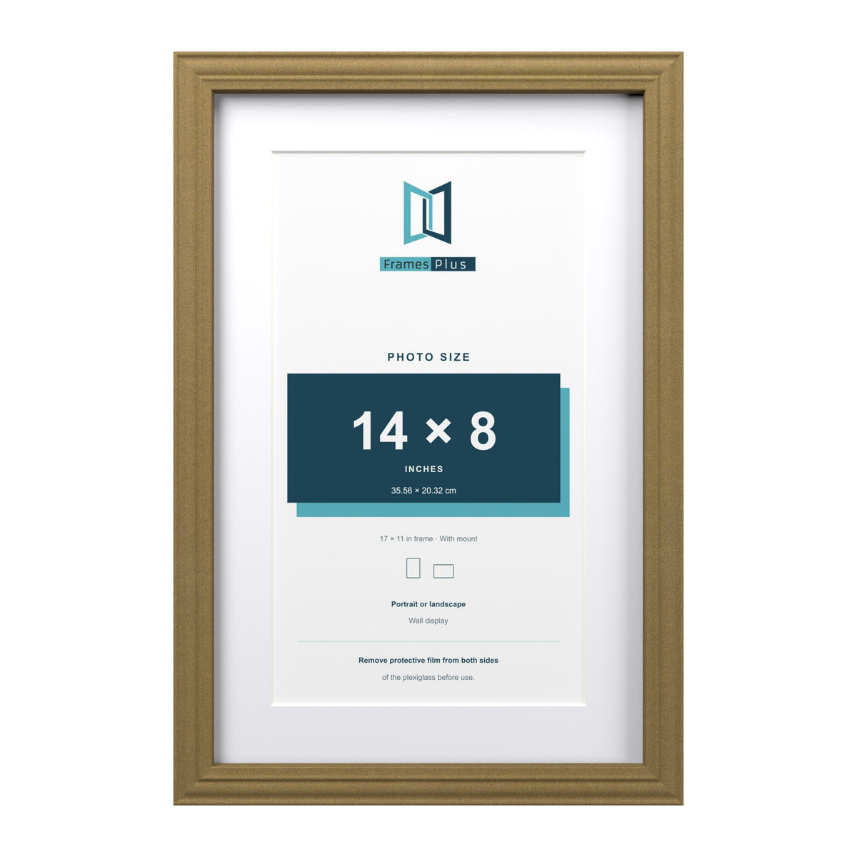 Devon Gold 17 x 11 inch picture frame with a white mount for a 14 x 8 inch photo