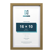 Devon Gold 18 x 12 inch picture frame with a white mount for a 16 x 10 inch photo