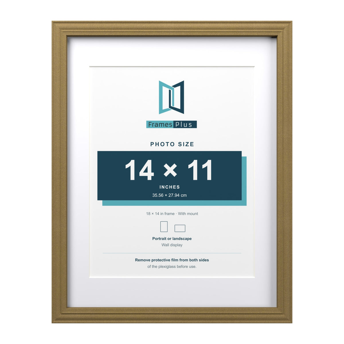 Devon Gold 18 x 14 inch picture frame with a white mount for a 14 x 11 inch photo