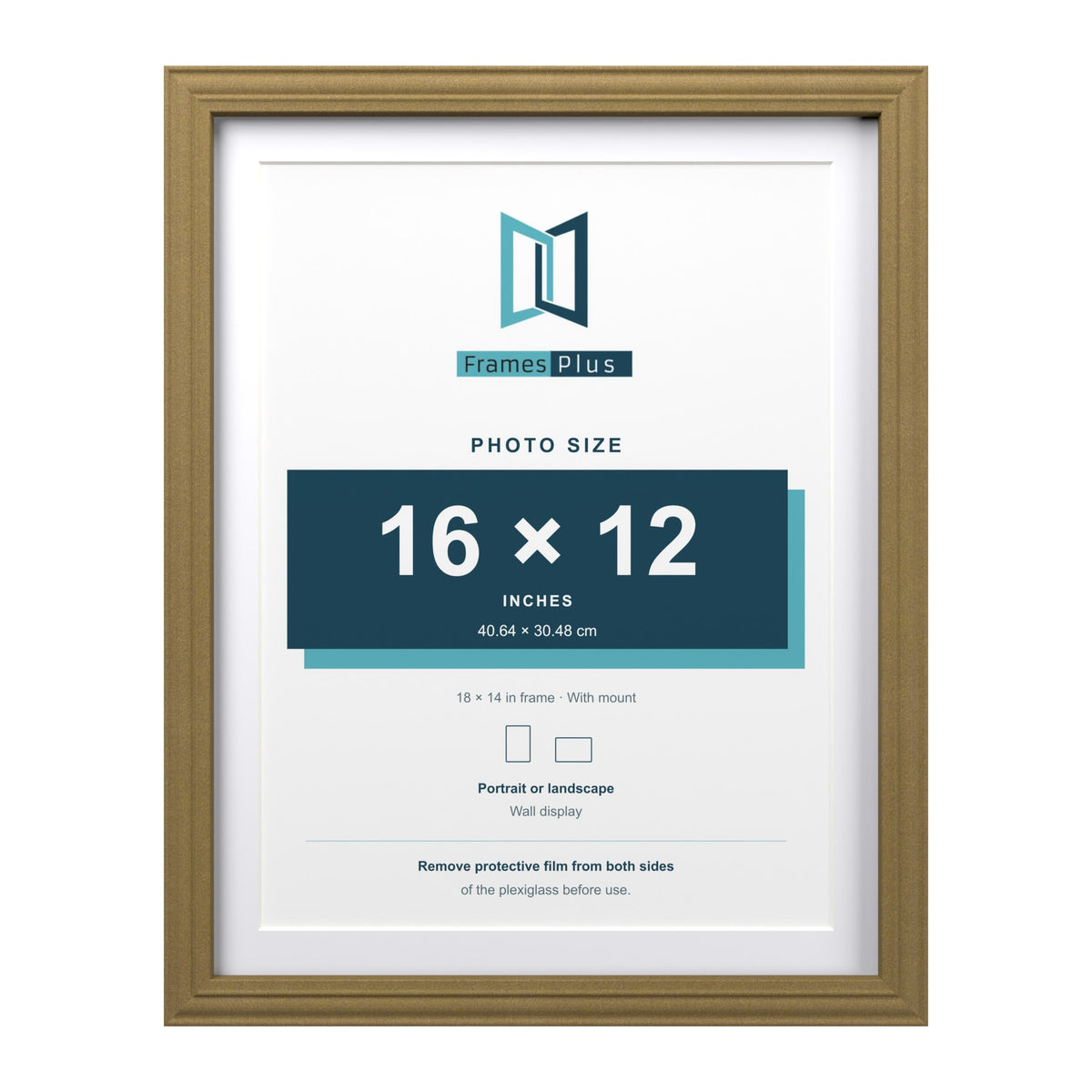 Devon Gold 18 x 14 inch picture frame with a white mount for a 16 x 12 inch photo