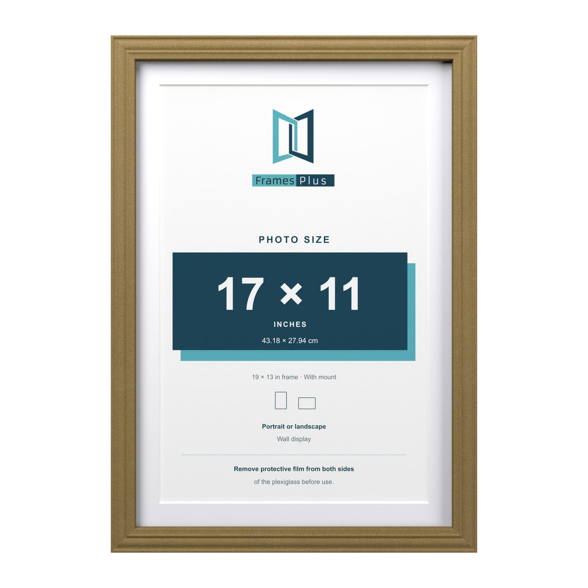 Devon Gold 19 x 13 inch picture frame with a white mount for a 17 x 11 inch photo