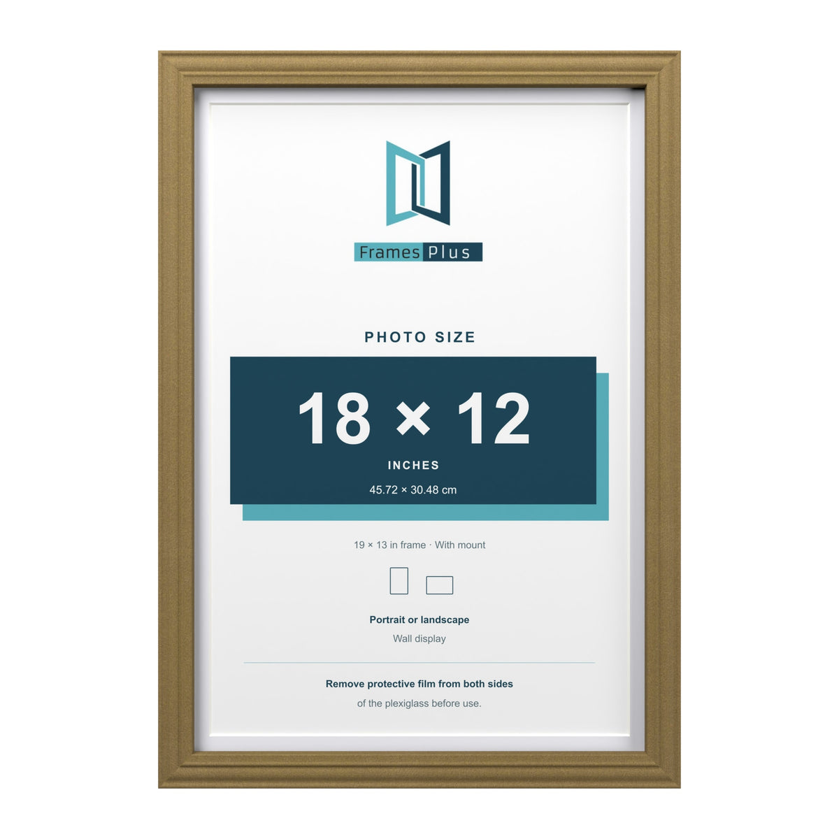 Devon Gold 19 x 13 inch picture frame with a white mount for an 18 x 12 inch photo