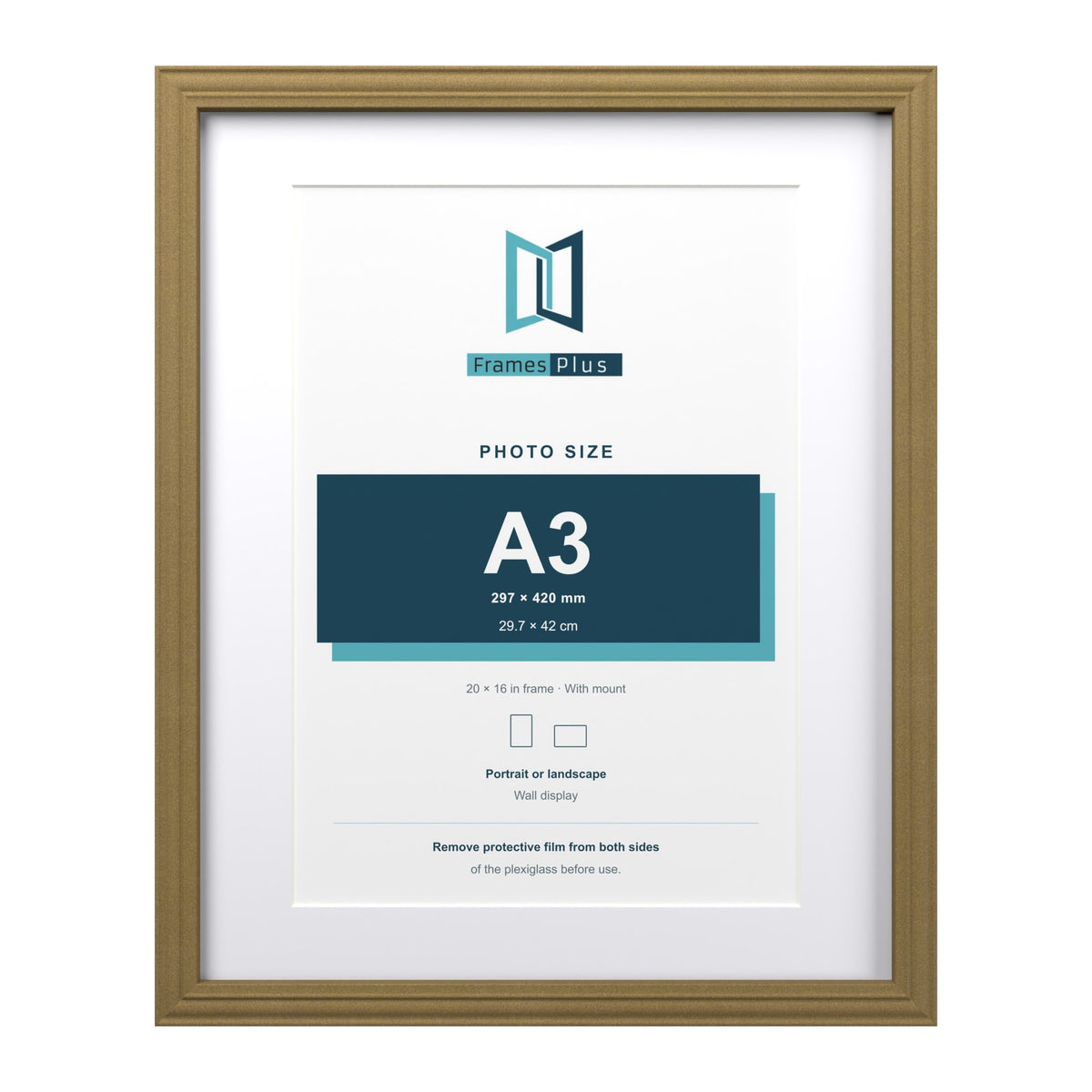 Devon Gold 20 x 16 inch picture frame with a white mount for an A3 photo