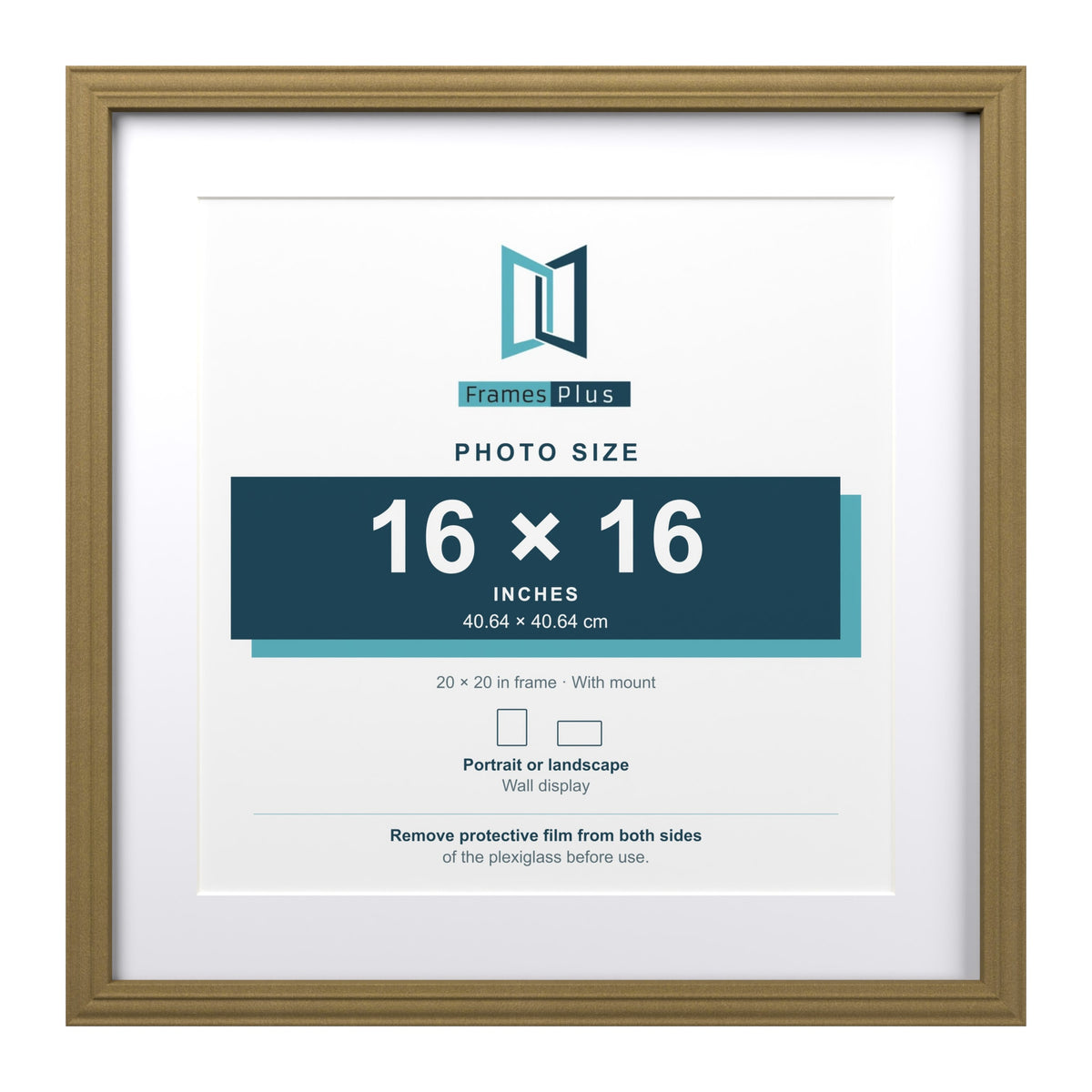 Devon Gold 20 x 20 inch picture frame with a white mount for a 16 x 16 inch photo