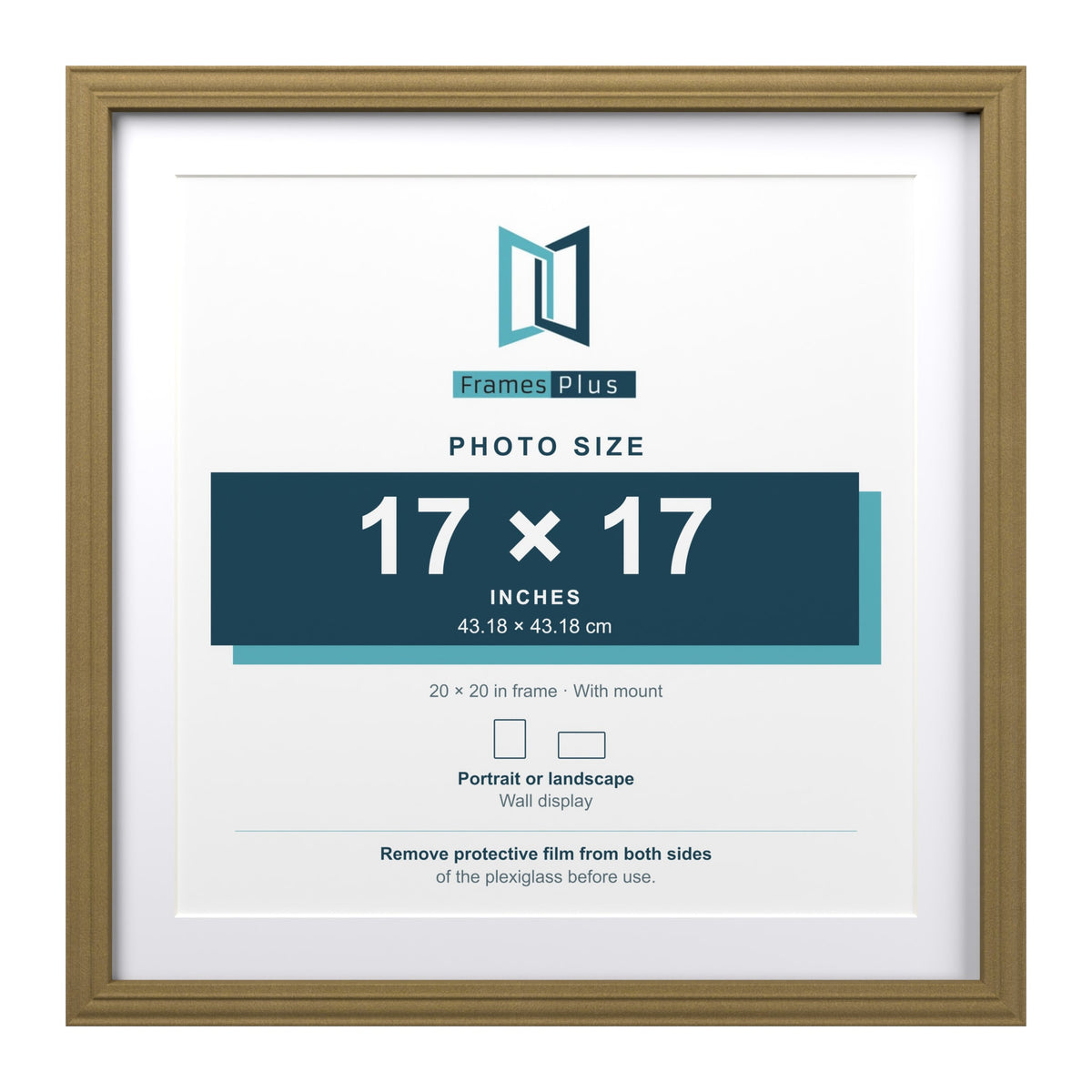 Devon Gold 20 x 20 inch picture frame with a white mount for a 17 x 17 inch photo