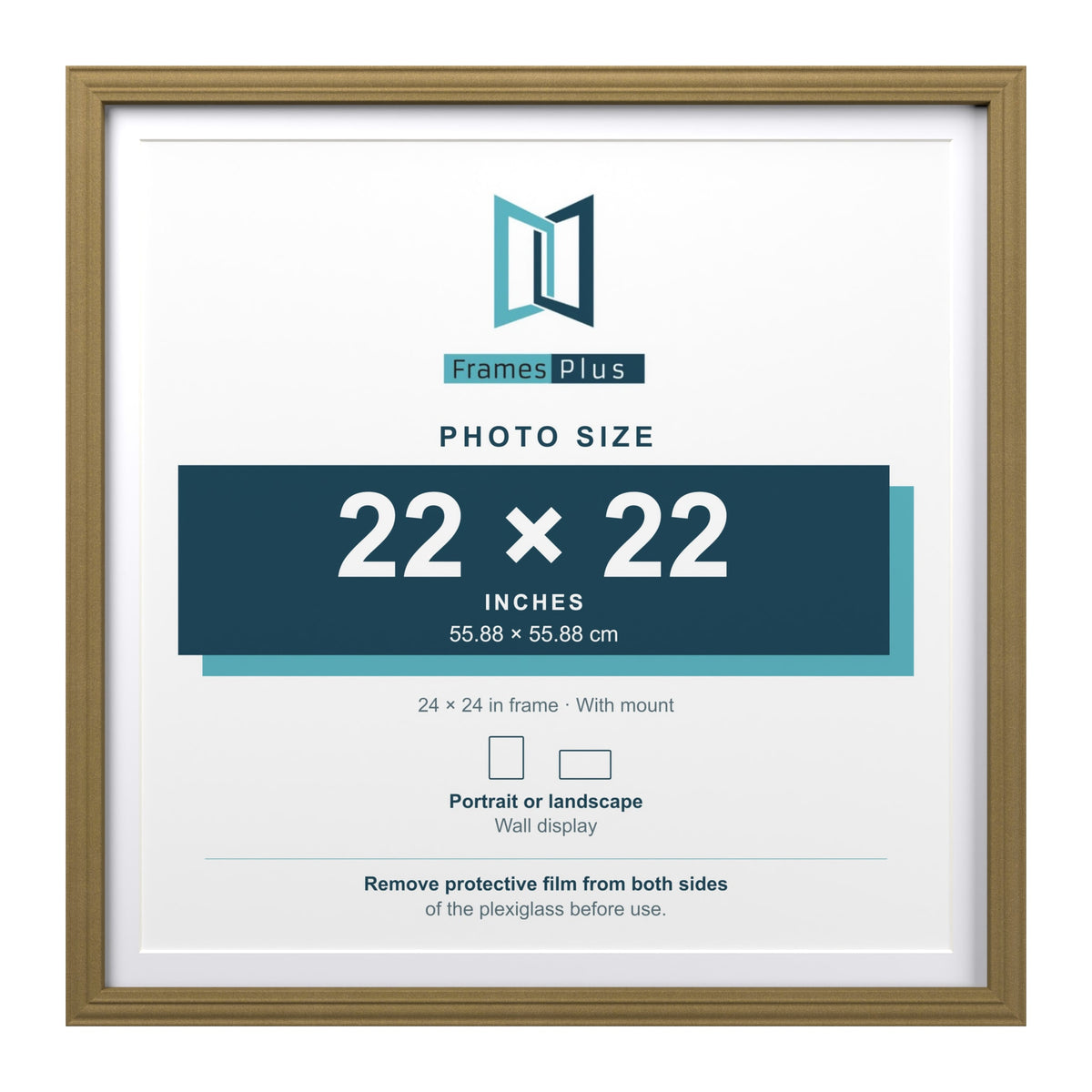 Devon Gold 24 x 24 inch picture frame with a white mount for a 22 x 22 inch photo