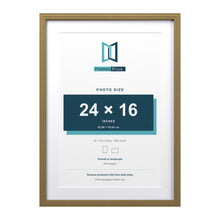 Devon Gold 28 x 20 inch picture frame with a white mount for a 24 x 16 inch photo