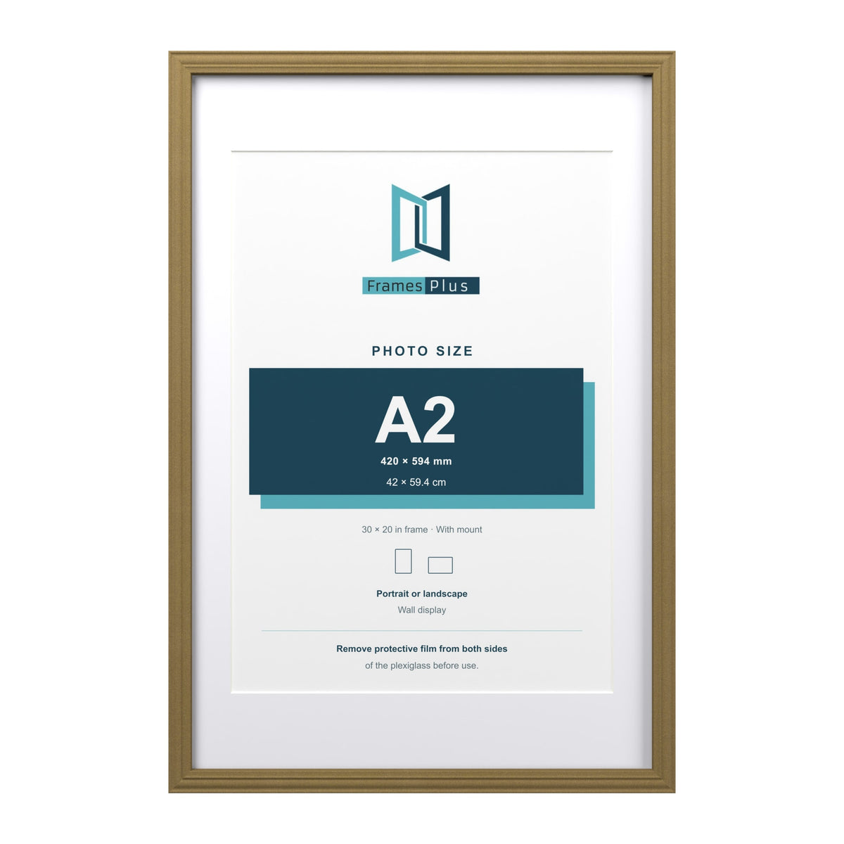 Devon Gold 30 x 20 inch picture frame with a white mount for an A2 photo