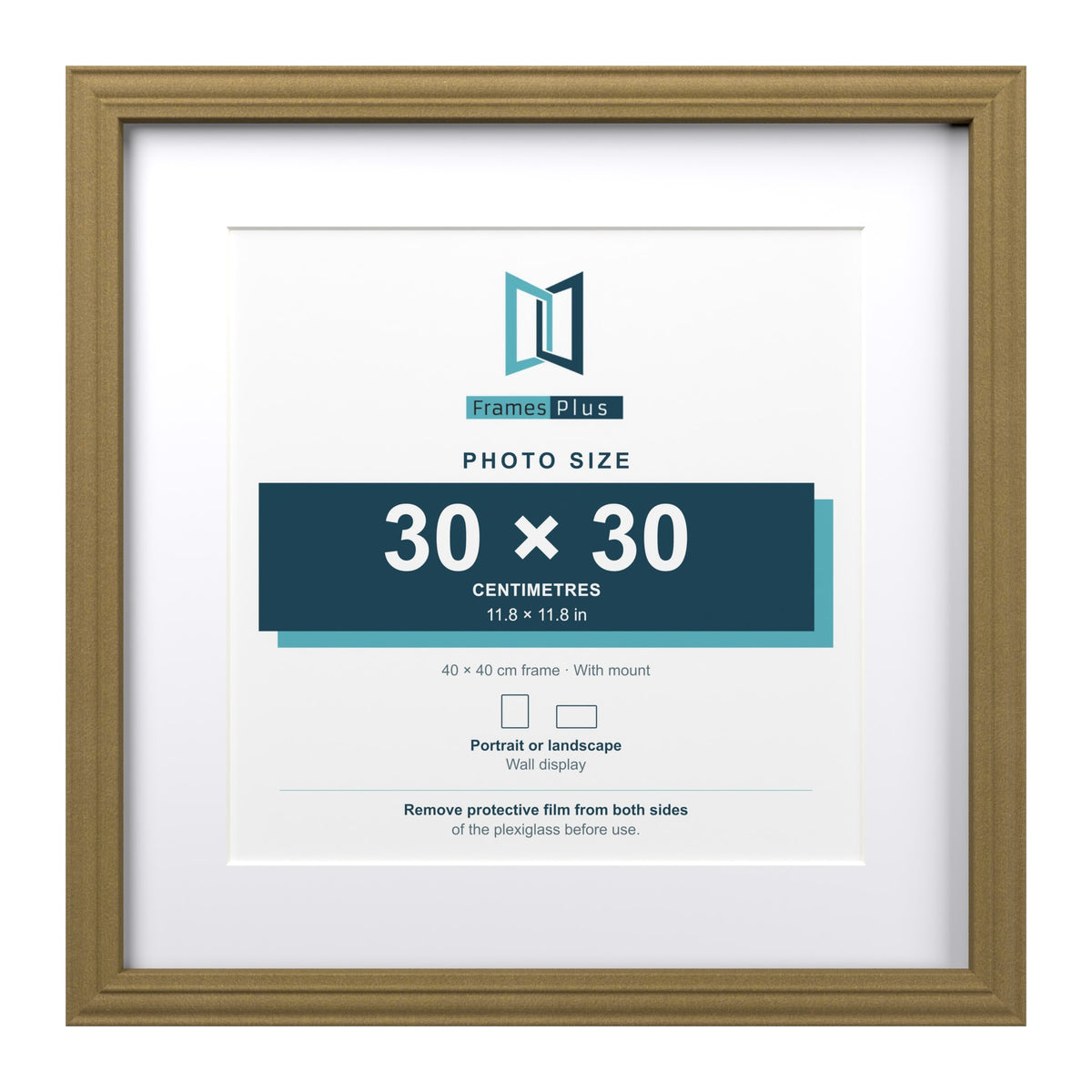 Devon Gold 40 x 40 cm picture frame with a white mount for a 30 x 30 cm photo