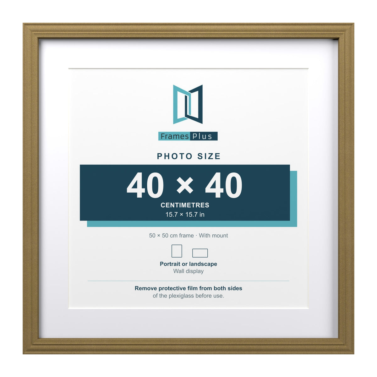 Devon Gold 50 x 50 cm picture frame with a white mount for a 40 x 40 cm photo
