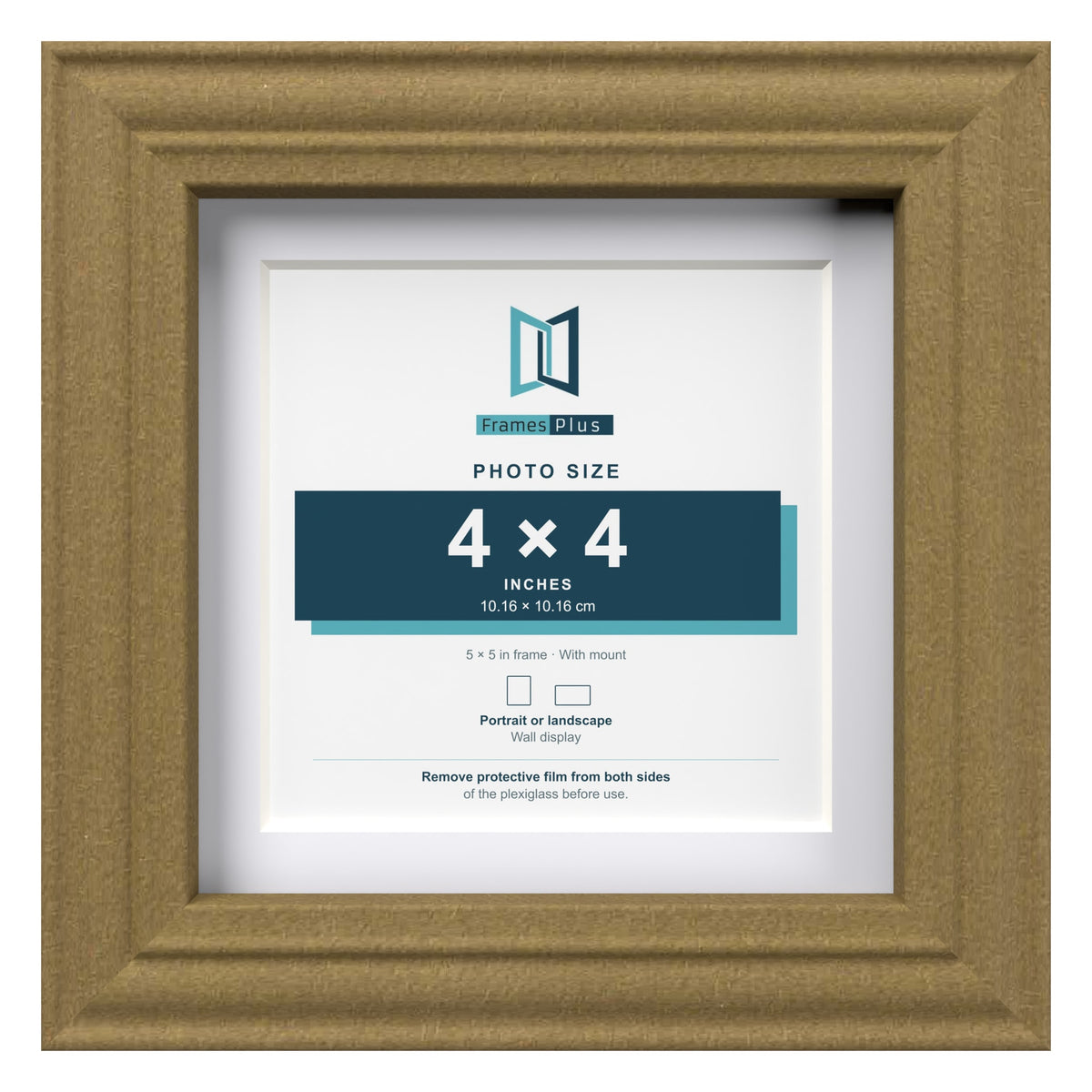 Devon Gold 5 x 5 inch picture frame with a white mount for a 4 x 4 inch photo