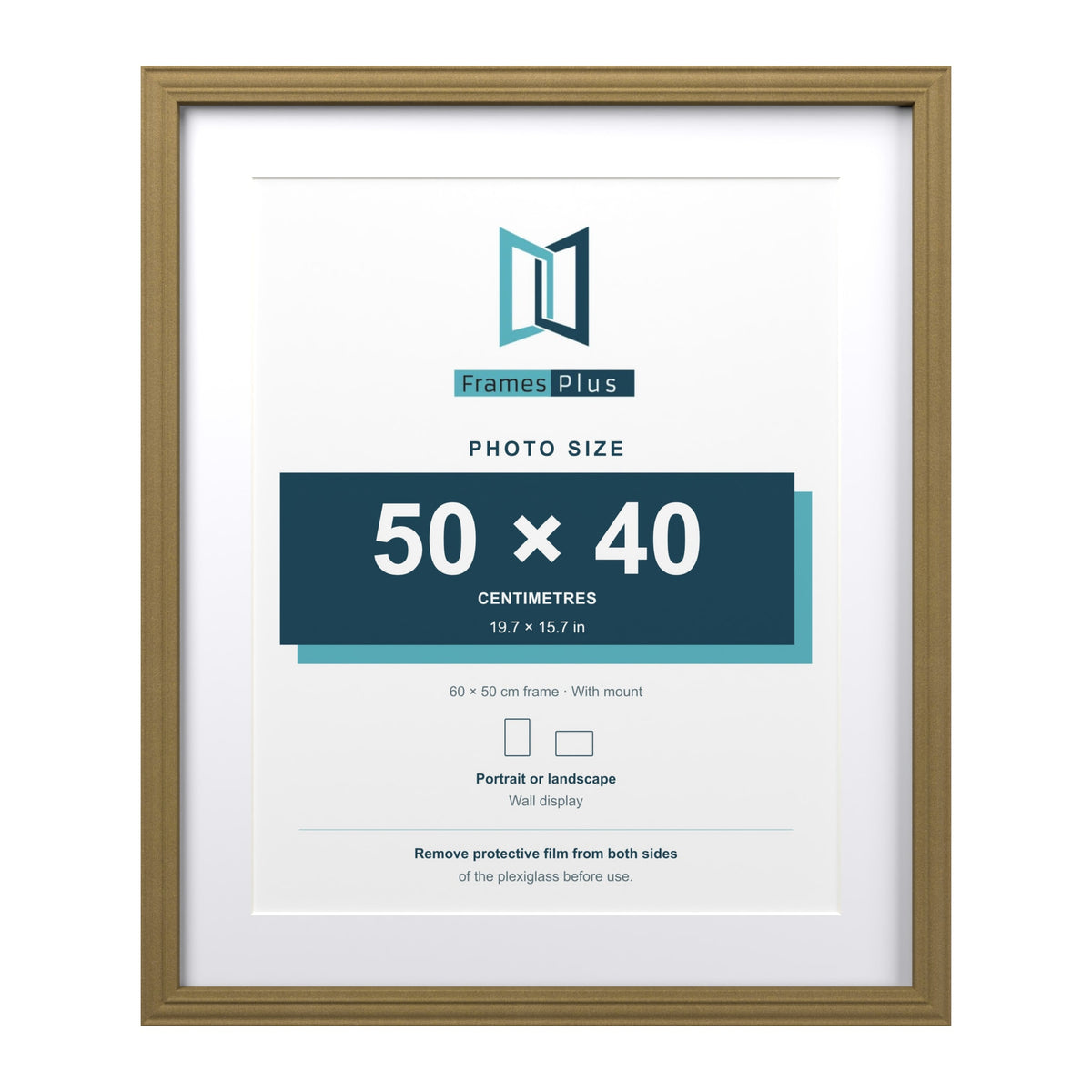 Devon Gold 60 x 50 cm picture frame with a white mount for a 50 x 40 cm photo