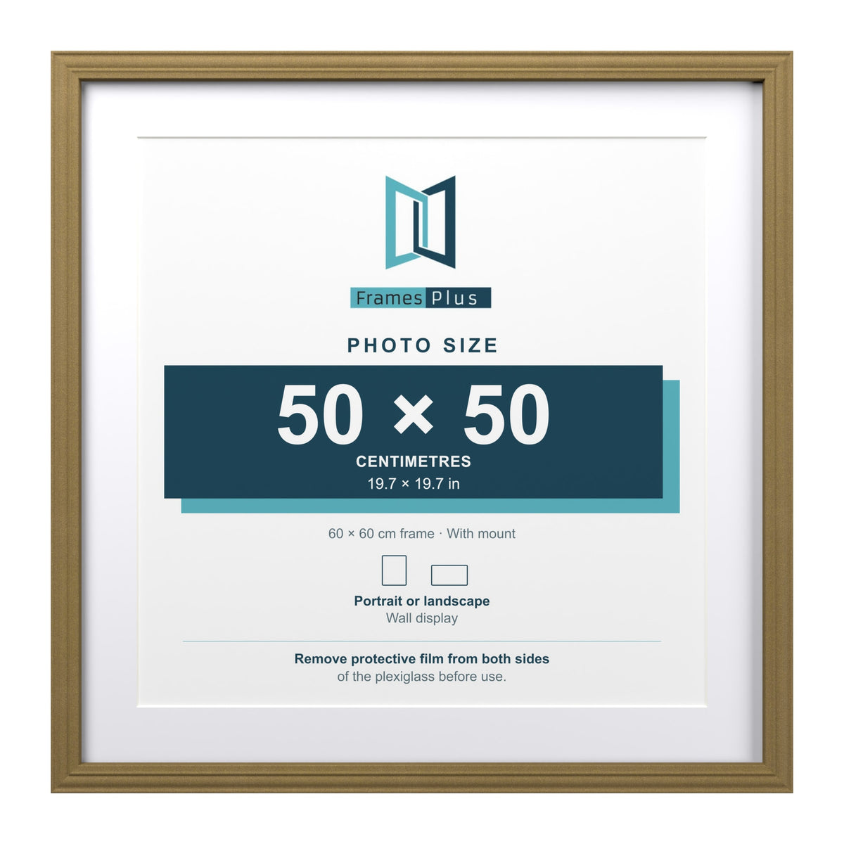 Devon Gold 60 x 60 cm picture frame with a white mount for a 50 x 50 cm photo