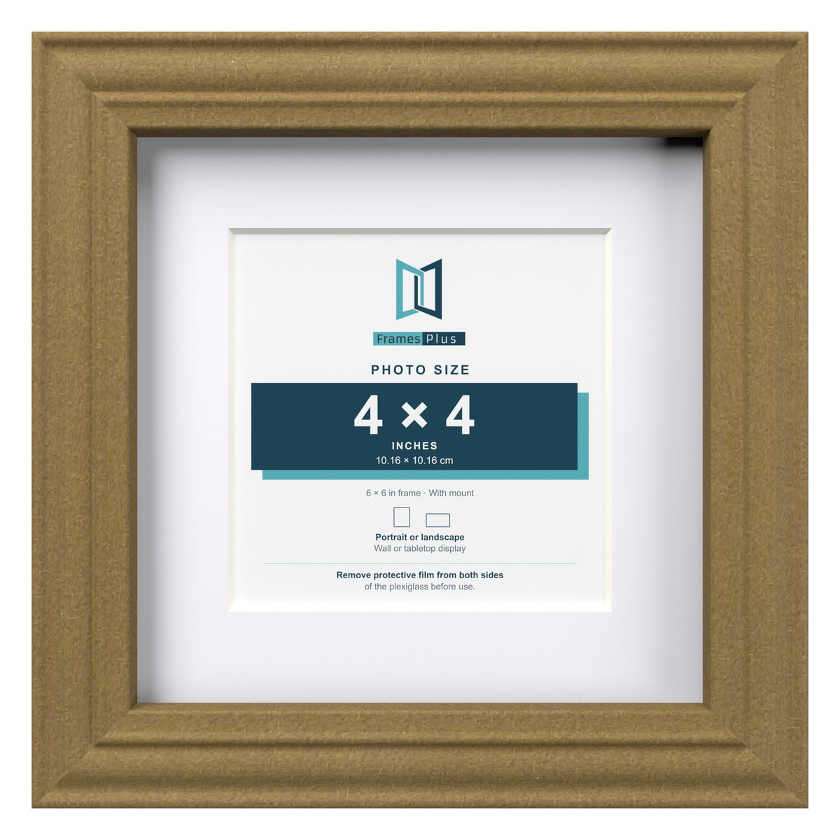 Devon Gold 6 x 6 inch picture frame with a white mount for a 4 x 4 inch photo