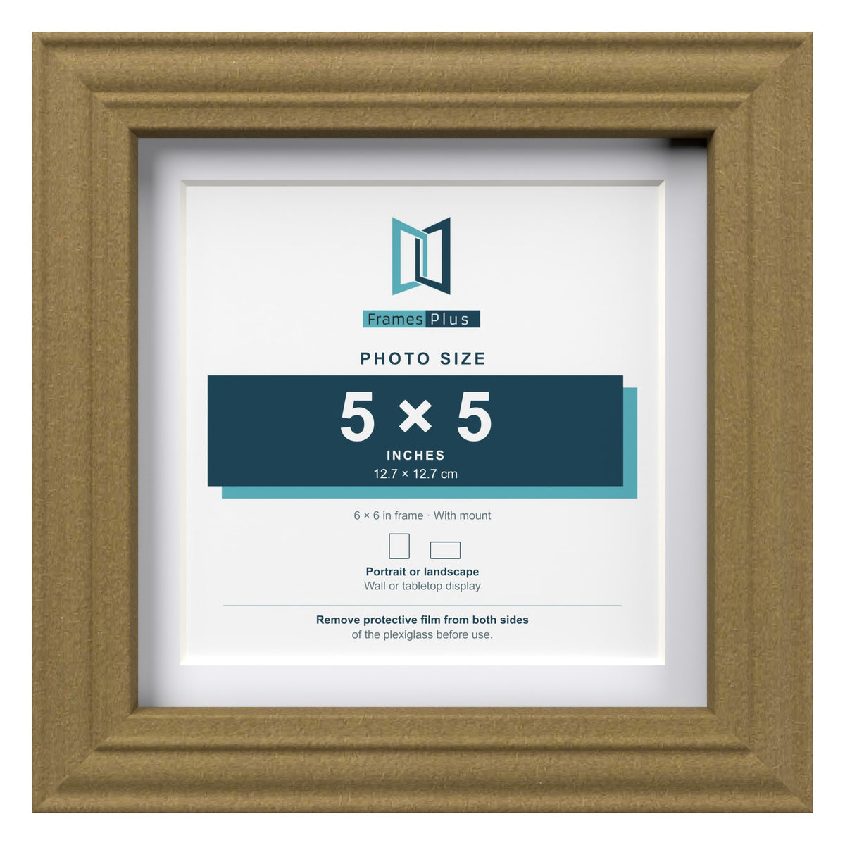 Devon Gold 6 x 6 inch picture frame with a white mount for a 5 x 5 inch photo