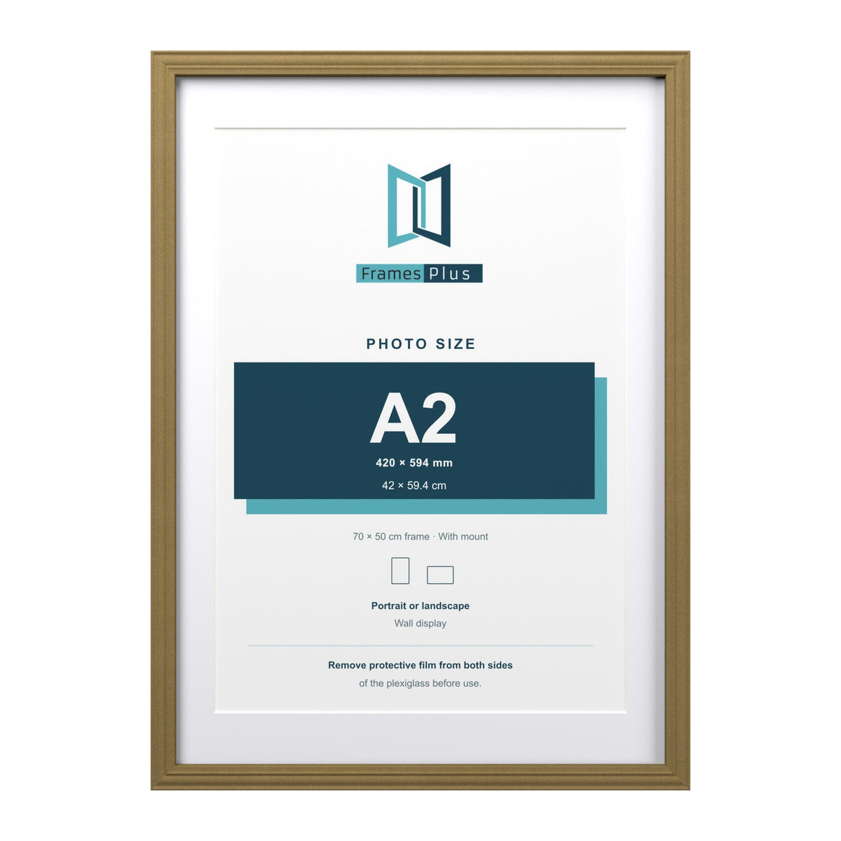 Devon Gold 70 x 50 cm picture frame with a white mount for an A2 photo