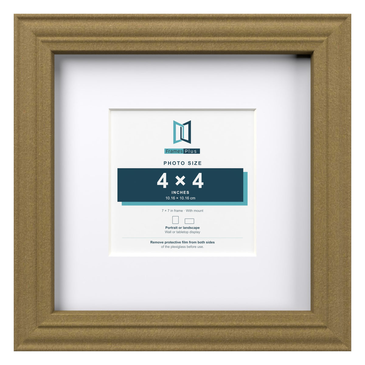 Devon Gold 7 x 7 inch picture frame with a white mount for a 4 x 4 inch photo