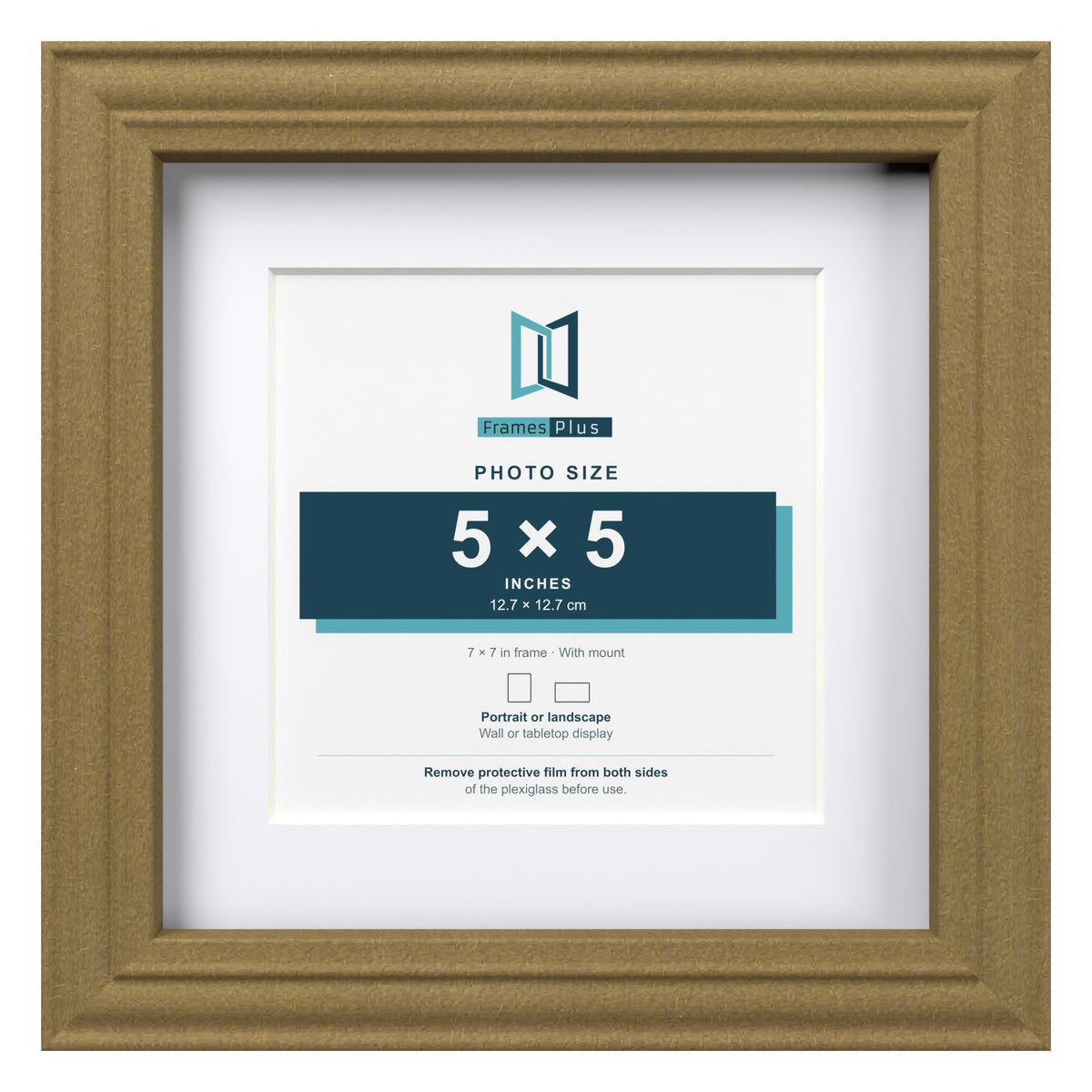 Devon Gold 7 x 7 inch picture frame with a white mount for a 5 x 5 inch photo