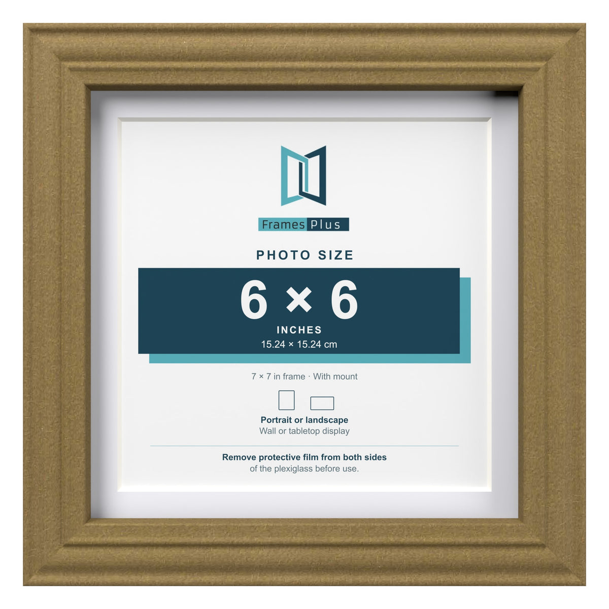 Devon Gold 7 x 7 inch picture frame with a white mount for a 6 x 6 inch photo