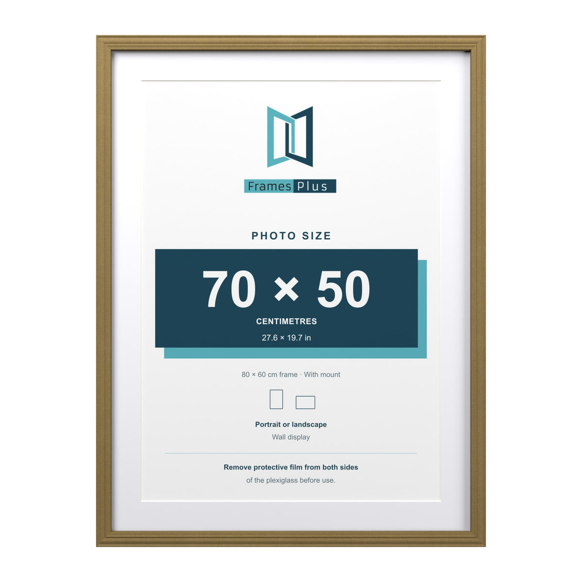 Devon Gold 80 x 60 cm picture frame with a white mount for a 70 x 50 cm photo