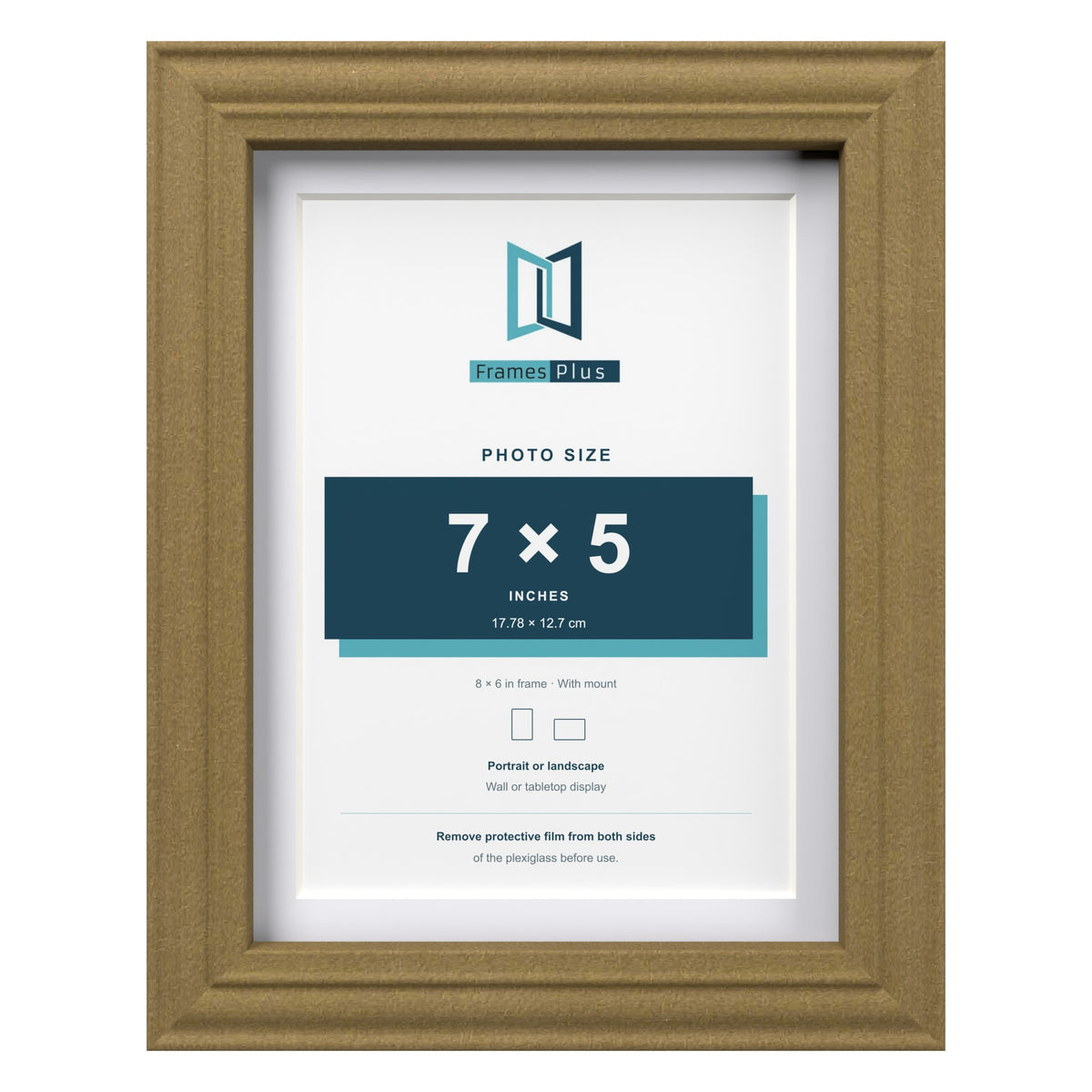 Devon Gold 8 x 6 inch picture frame with a white mount for a 7 x 5 inch photo