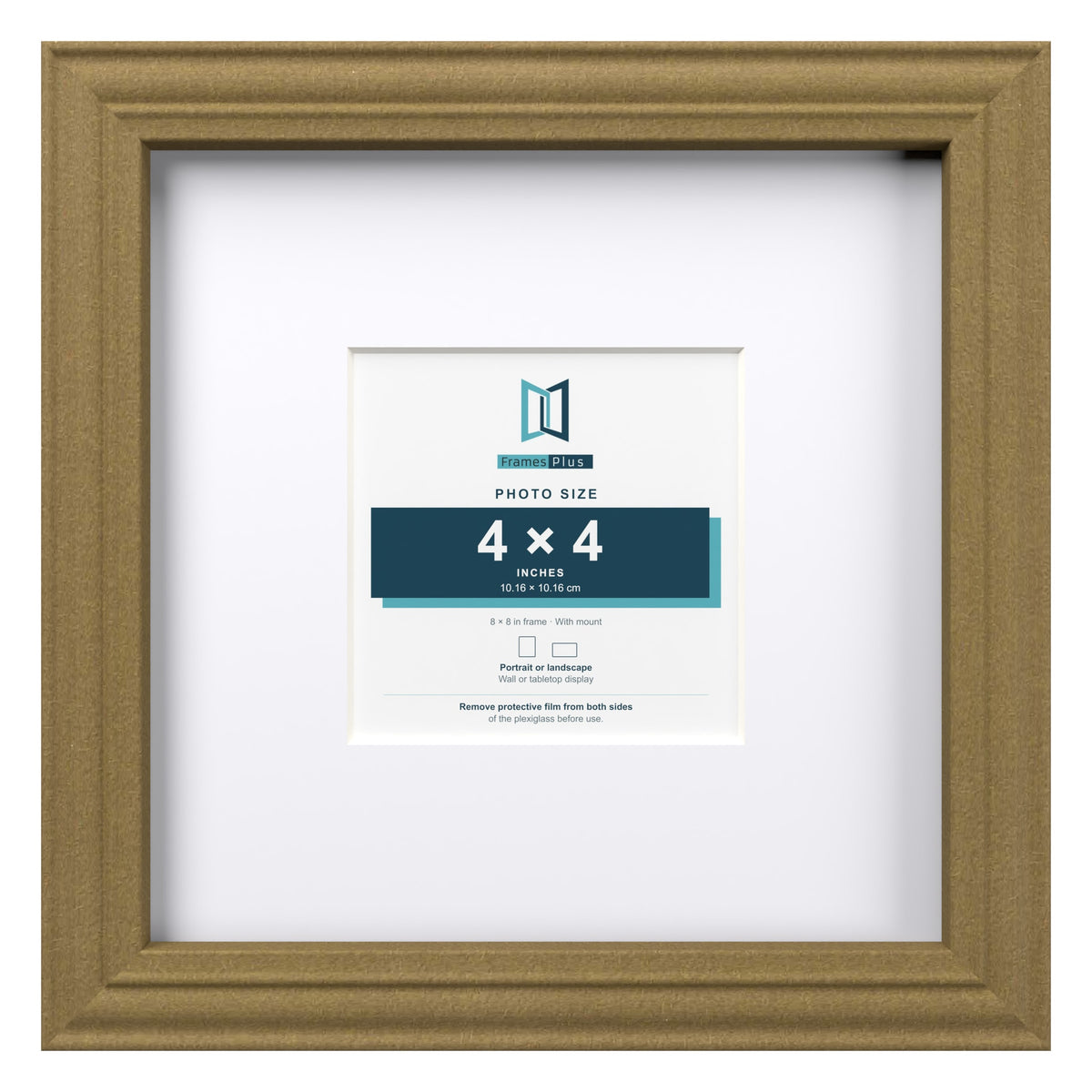 Devon Gold 8 x 8 inch picture frame with a white mount for a 4 x 4 inch photo