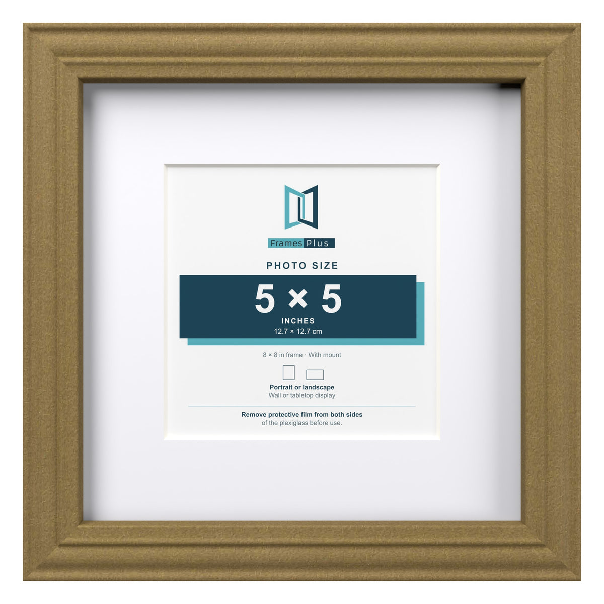 Devon Gold 8 x 8 inch picture frame with a white mount for a 5 x 5 inch photo