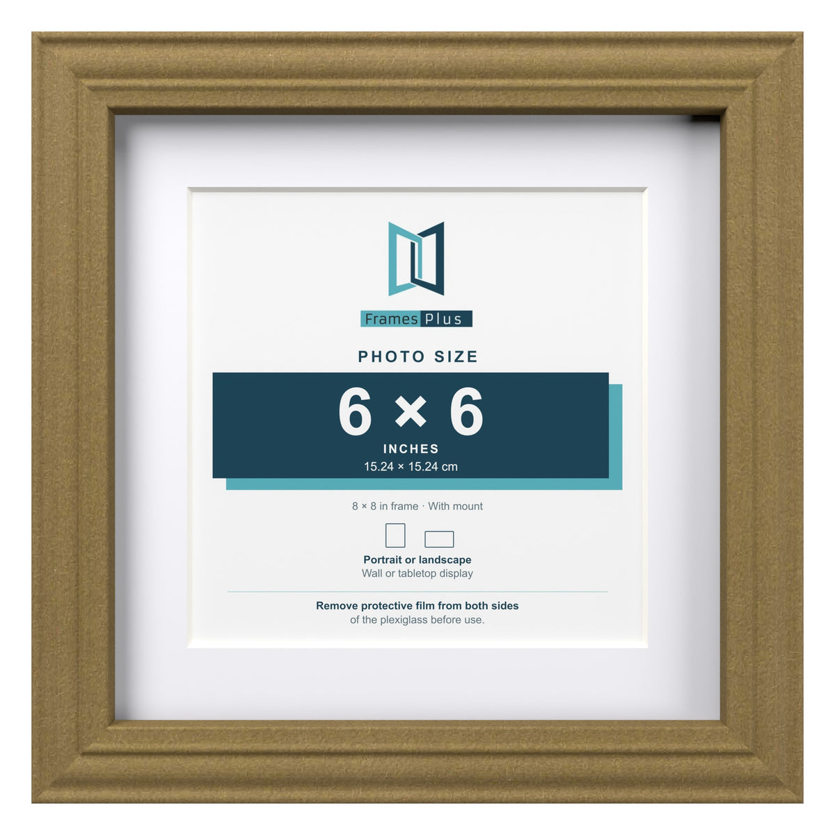 Devon Gold 8 x 8 inch picture frame with a white mount for a 6 x 6 inch photo