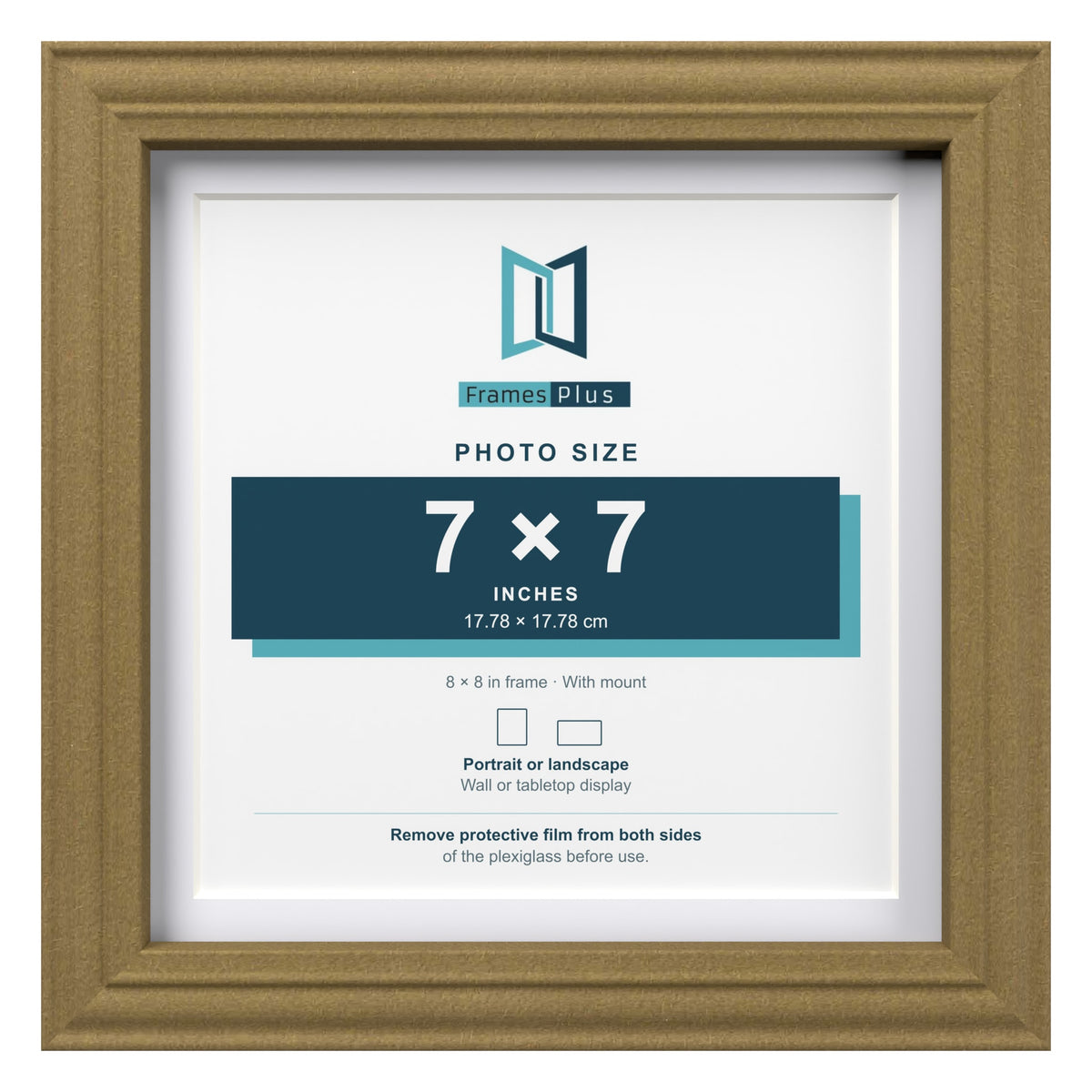 Devon Gold 8 x 8 inch picture frame with a white mount for a 7 x 7 inch photo