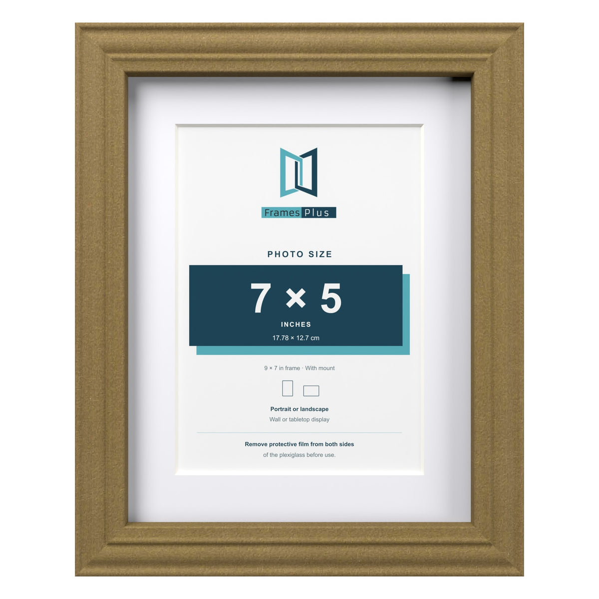 Devon Gold 9 x 7 inch picture frame with a white mount for a 7 x 5 inch photo