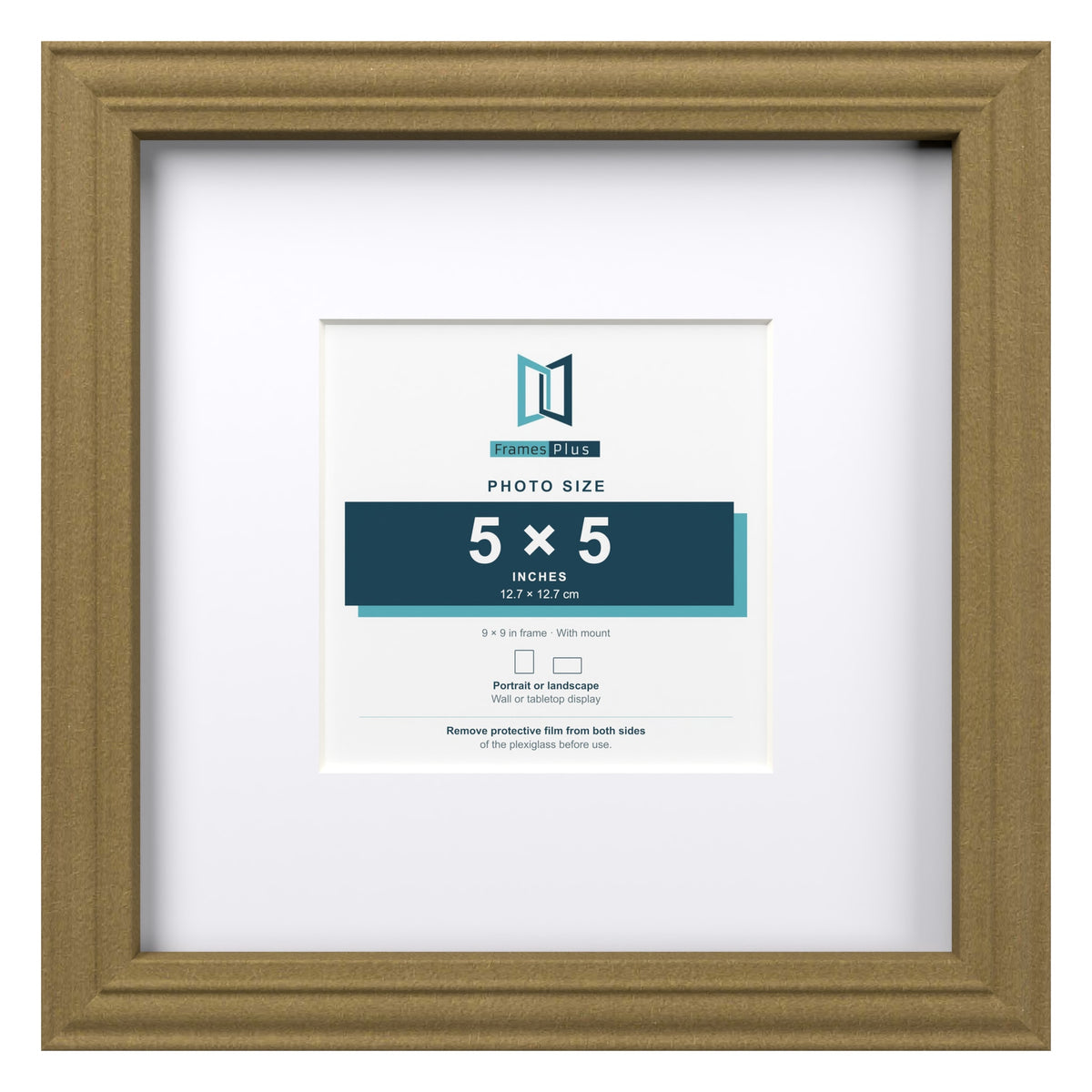 Devon Gold 9 x 9 inch picture frame with a white mount for a 5 x 5 inch photo