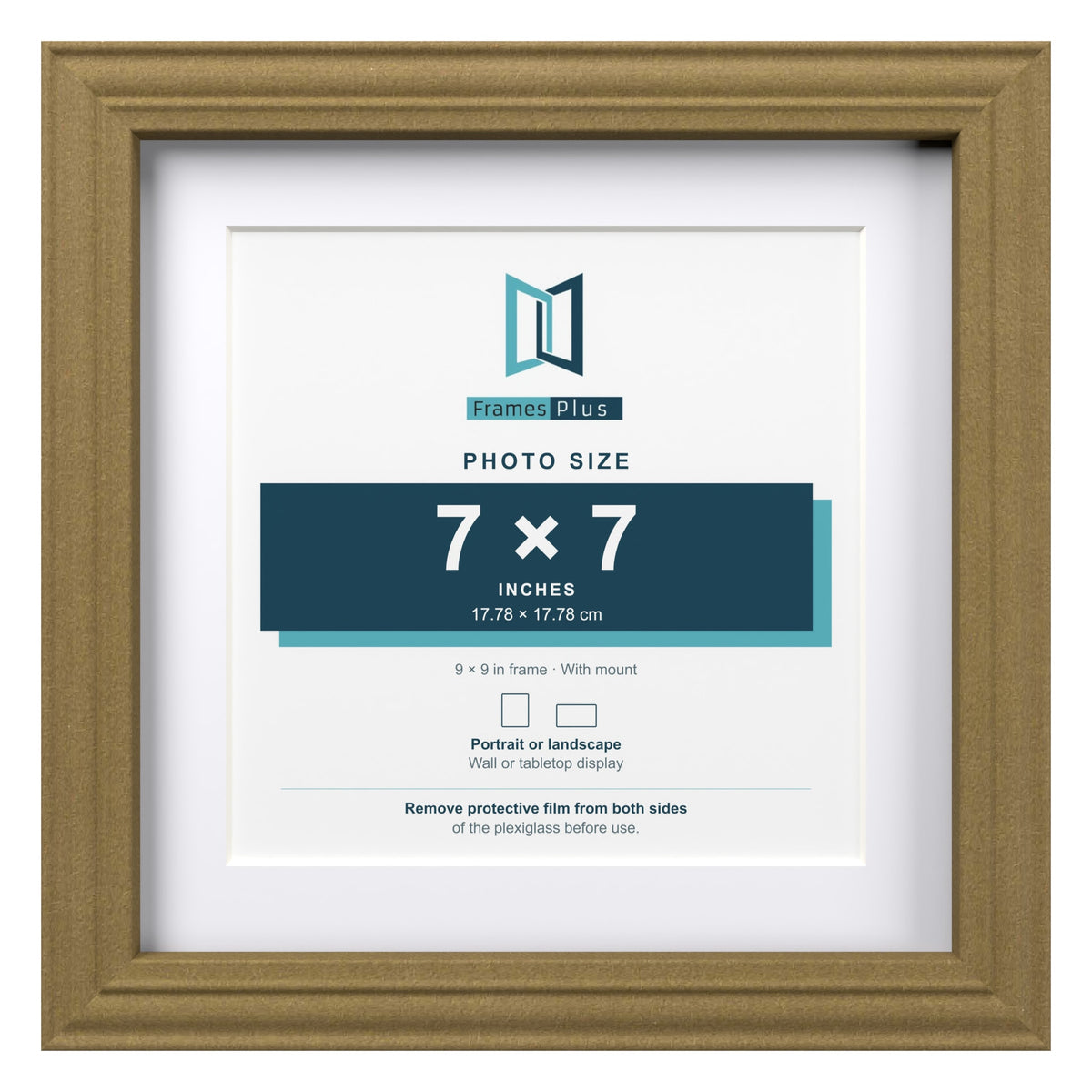 Devon Gold 9 x 9 inch picture frame with a white mount for a 7 x 7 inch photo