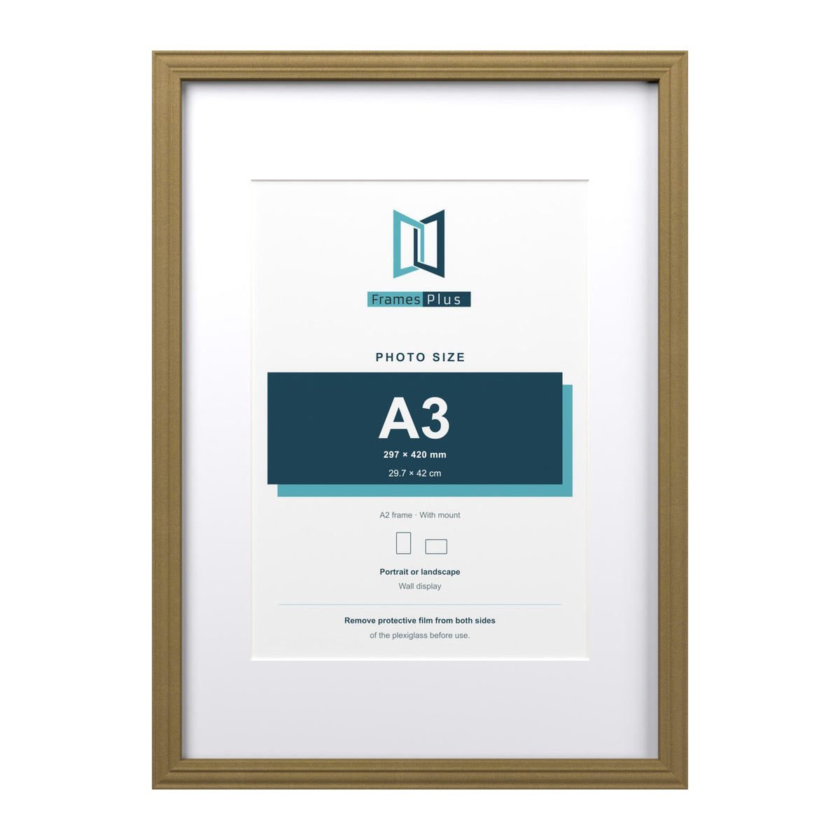 Devon Gold A2 picture frame with a white mount for an A3 photo