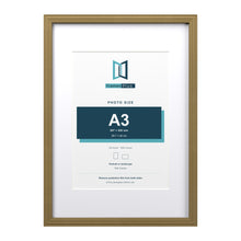 Devon Gold A2 picture frame with a white mount for an A3 photo