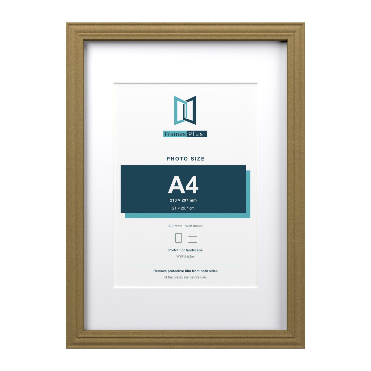 Devon Gold A3 picture frame with a white mount for an A4 photo