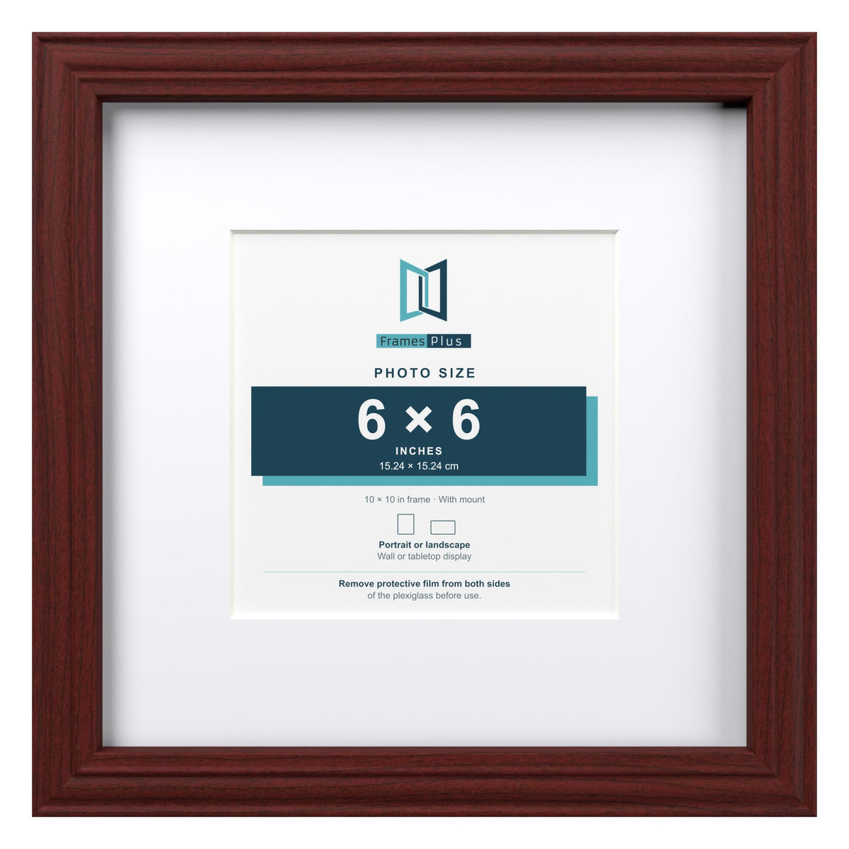 Devon Mahogany 10 x 10 inch picture frame with a white mount for a 6 x 6 inch photo
