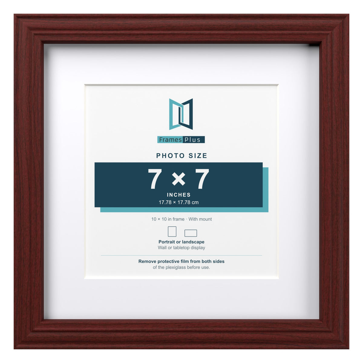 Devon Mahogany 10 x 10 inch picture frame with a white mount for a 7 x 7 inch photo