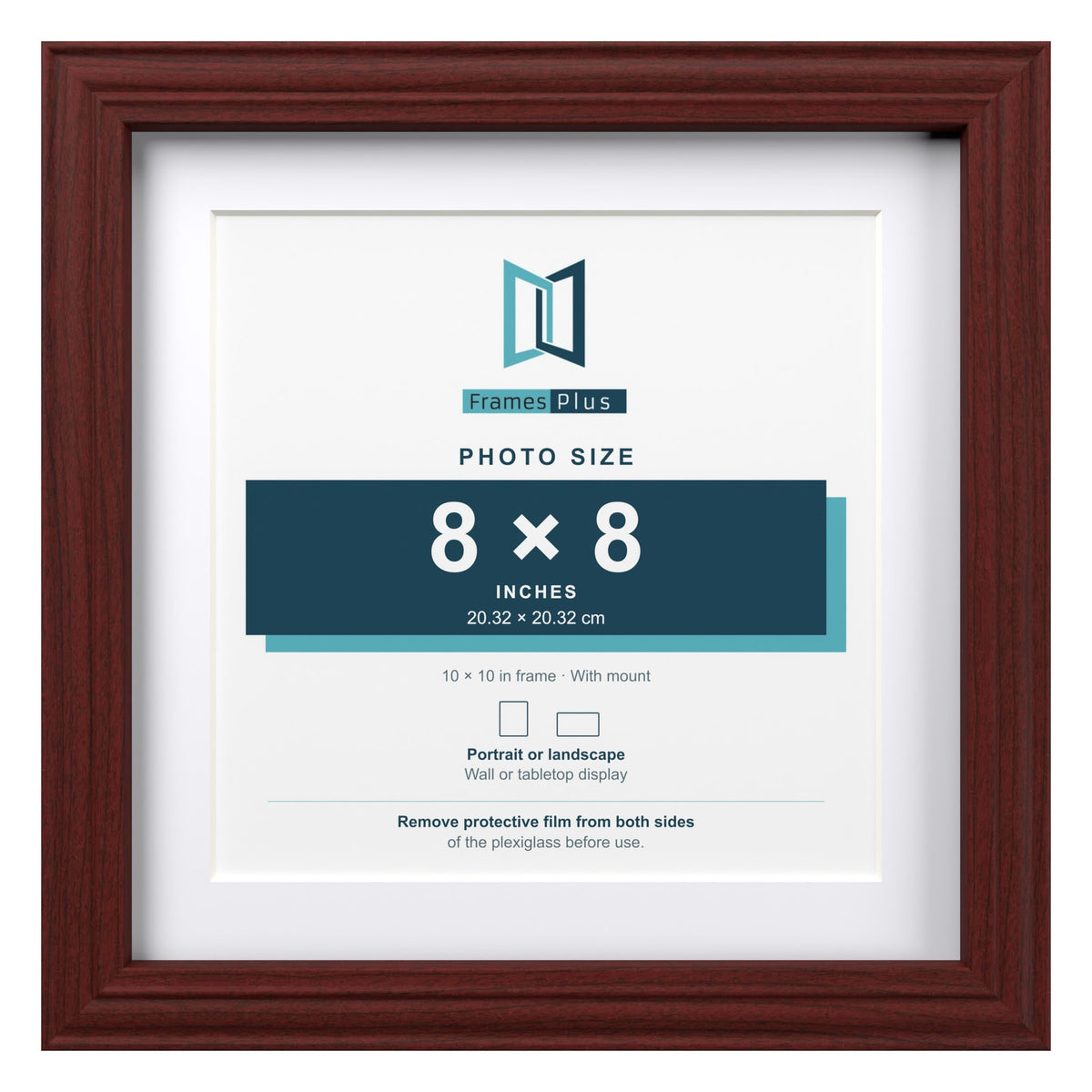 Devon Mahogany 10 x 10 inch picture frame with a white mount for an 8 x 8 inch photo