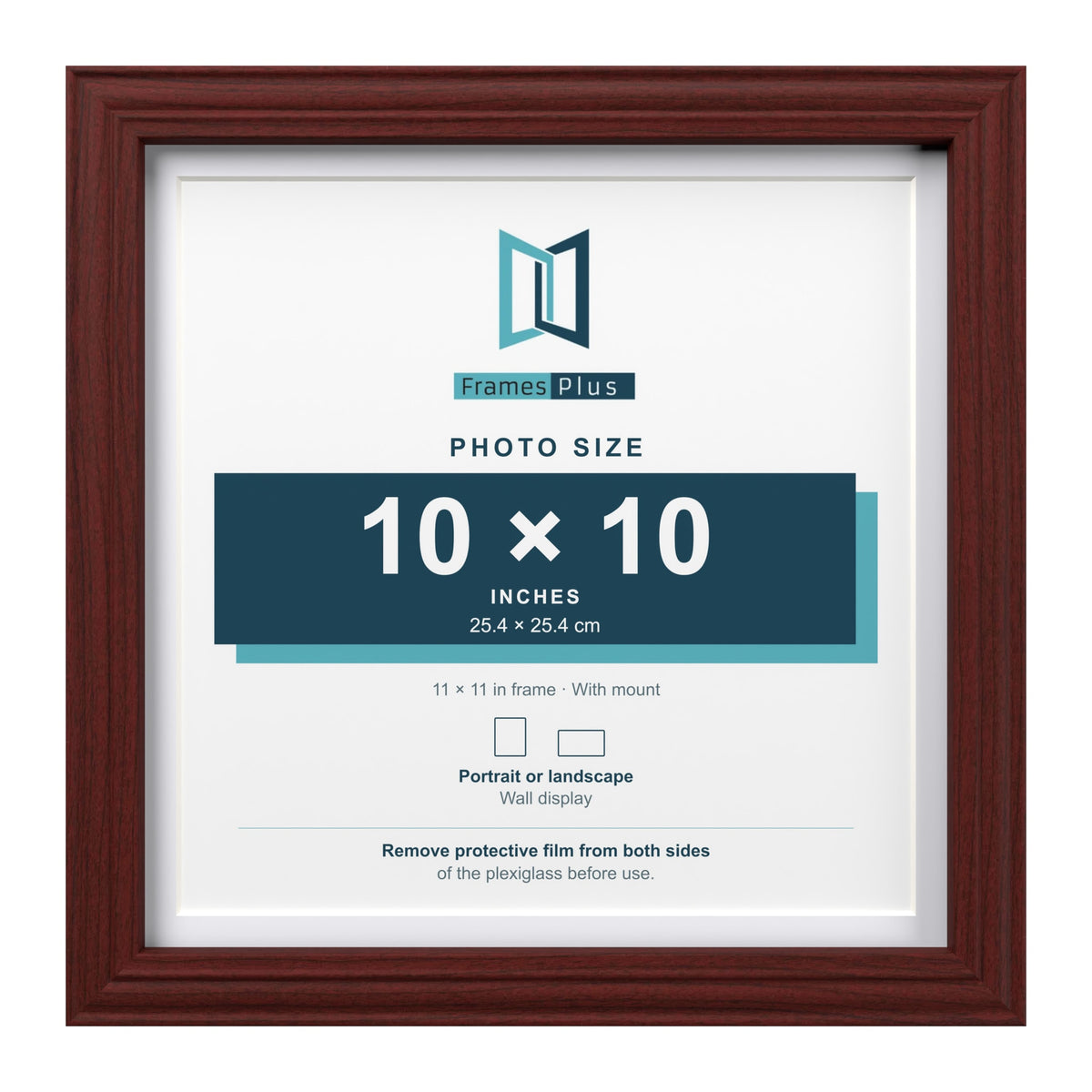 Devon Mahogany 11 x 11 inch picture frame with a white mount for a 10 x 10 inch photo