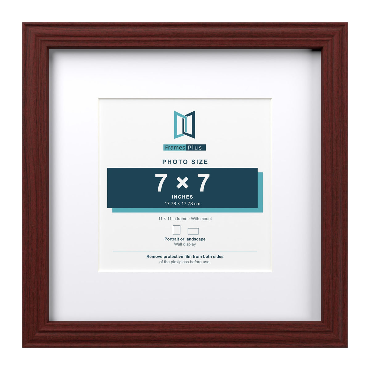 Devon Mahogany 11 x 11 inch picture frame with a white mount for a 7 x 7 inch photo
