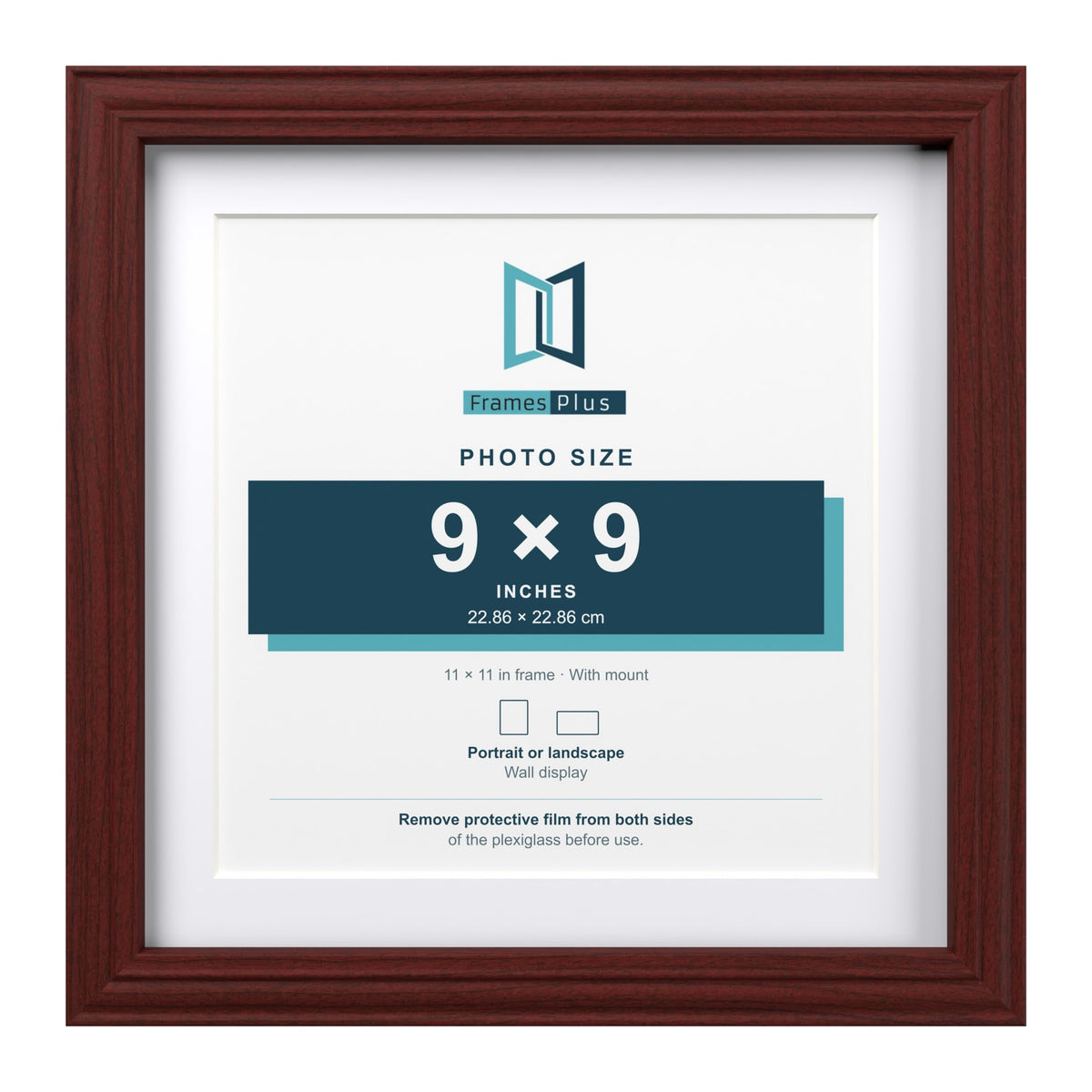 Devon Mahogany 11 x 11 inch picture frame with a white mount for a 9 x 9 inch photo