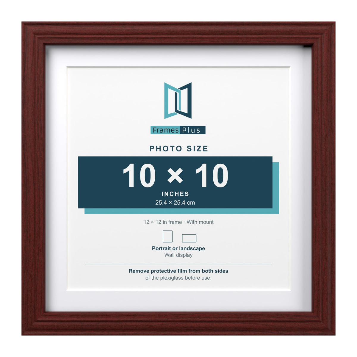 Devon Mahogany 12 x 12 inch picture frame with a white mount for a 10 x 10 inch photo
