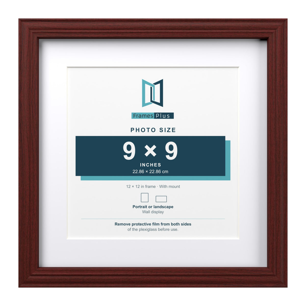 Devon Mahogany 12 x 12 inch picture frame with a white mount for a 9 x 9 inch photo