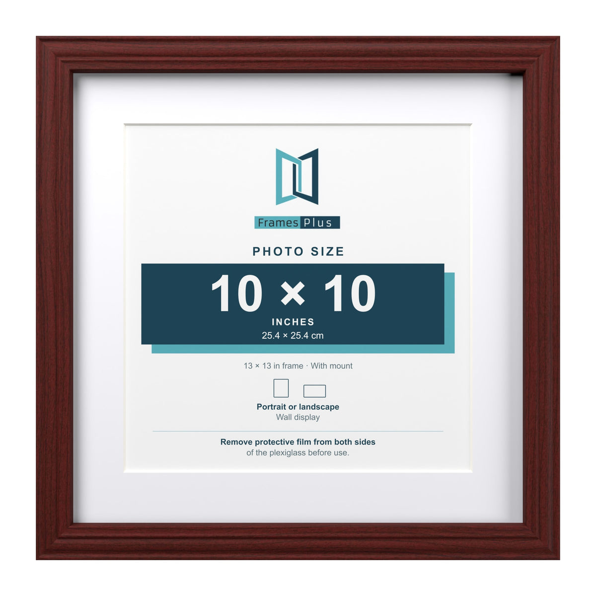 Devon Mahogany 13 x 13 inch picture frame with a white mount for a 10 x 10 inch photo