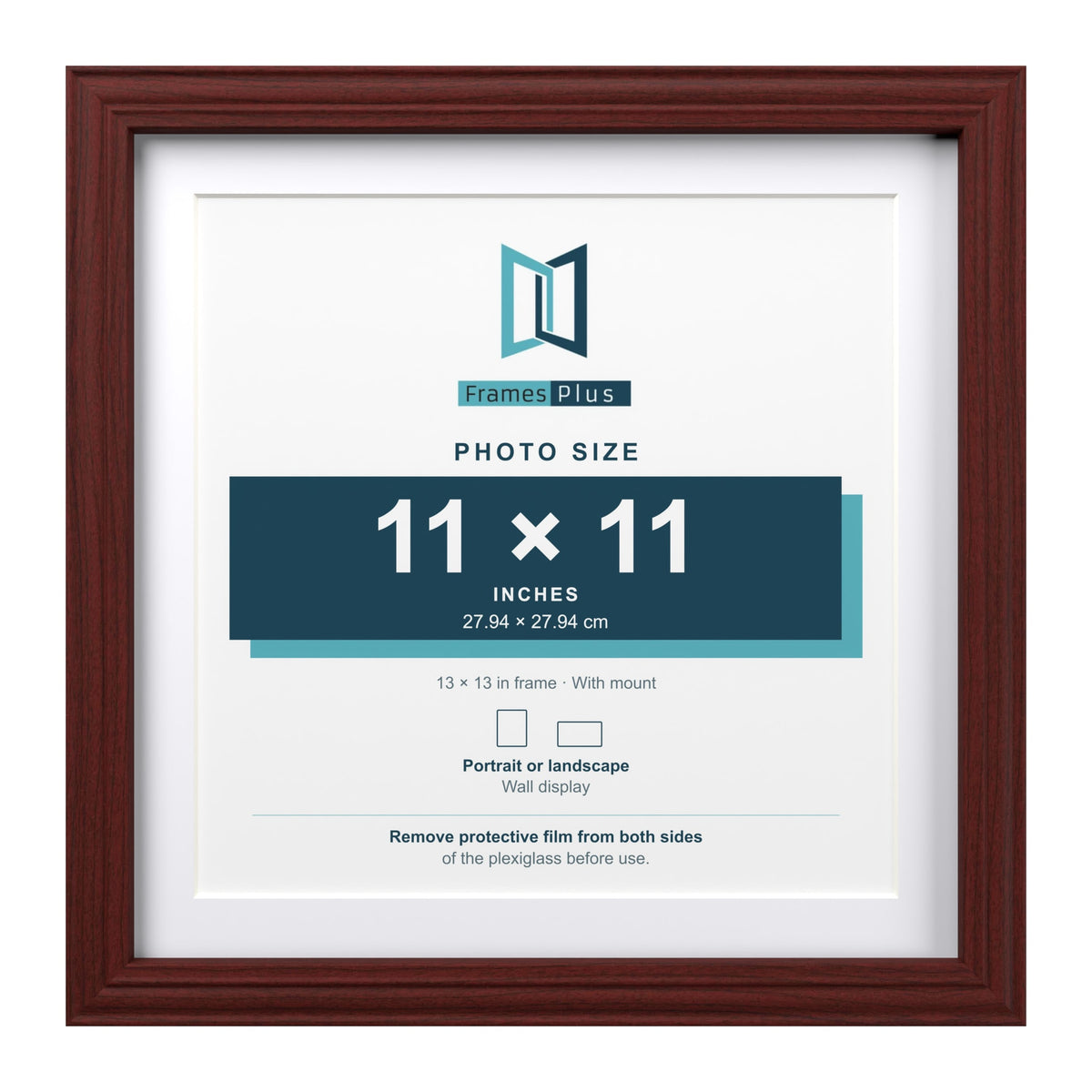 Devon Mahogany 13 x 13 inch picture frame with a white mount for an 11 x 11 inch photo