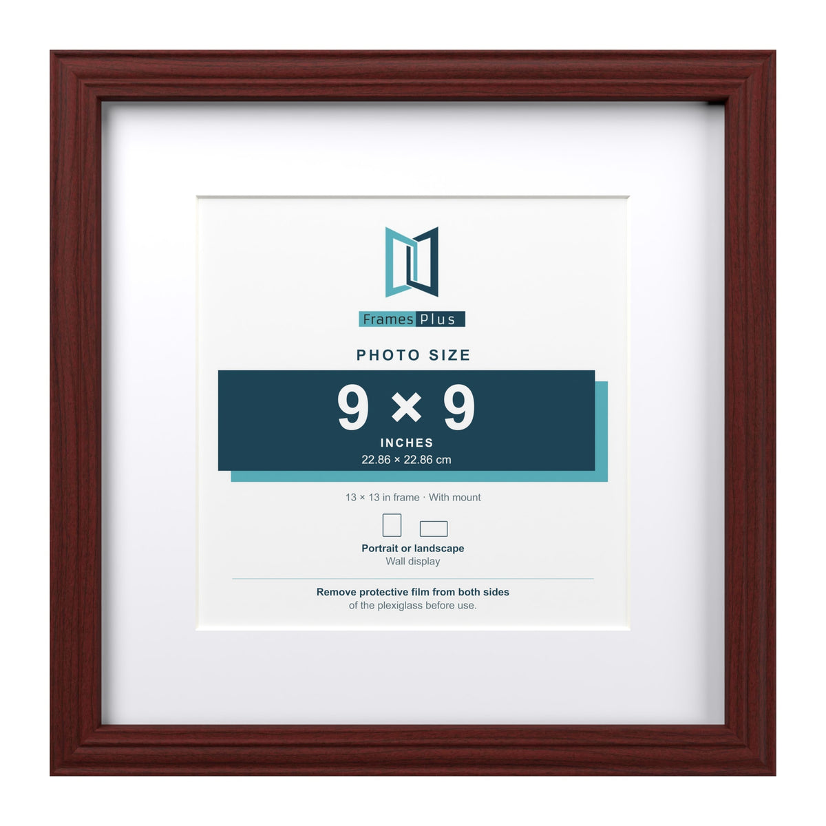 Devon Mahogany 13 x 13 inch picture frame with a white mount for a 9 x 9 inch photo