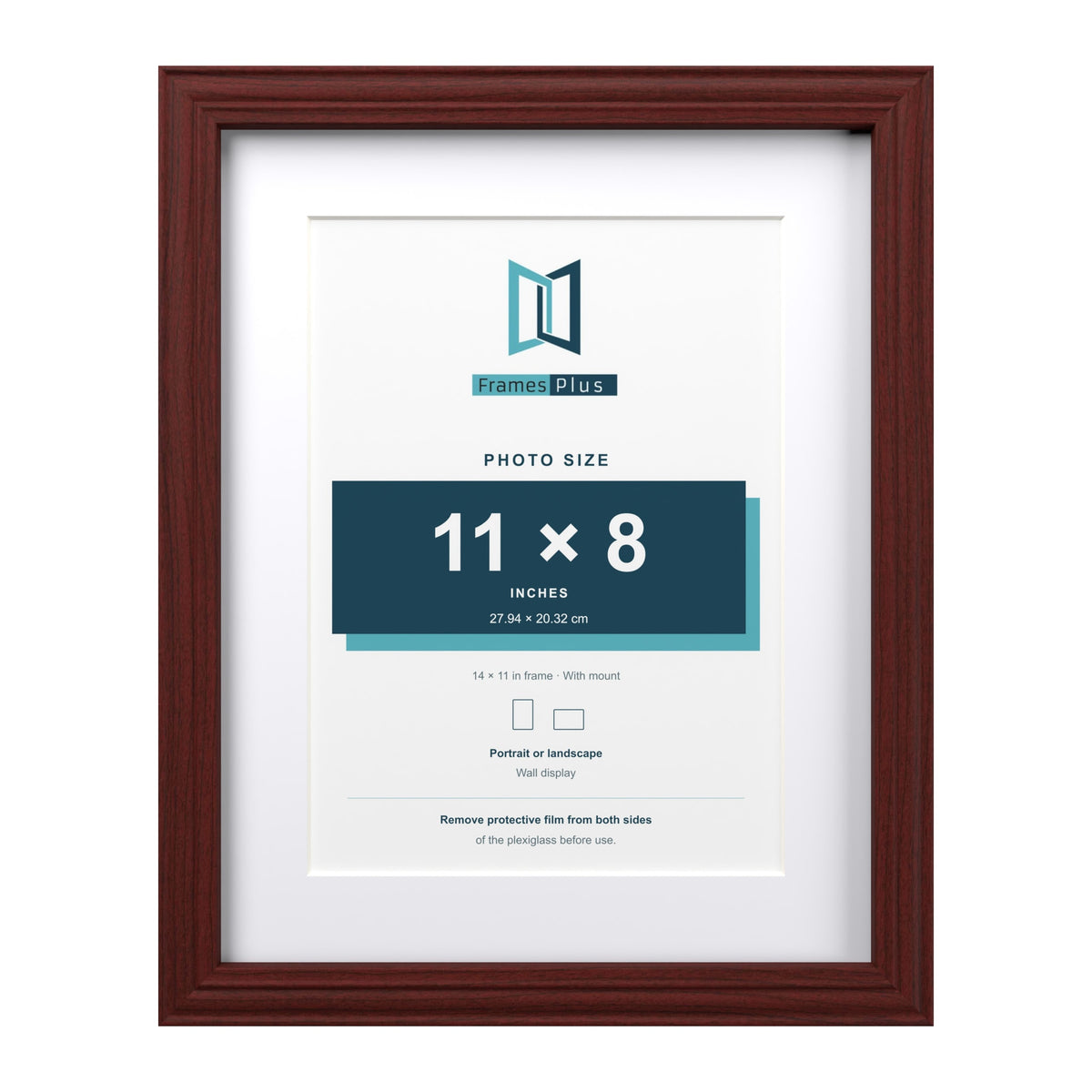 Devon Mahogany 14 x 11 inch picture frame with a white mount for an 11 x 8 inch photo