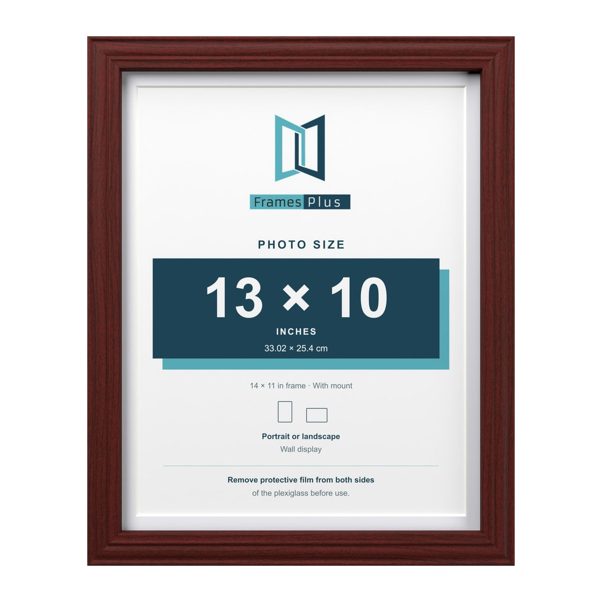 Devon Mahogany 14 x 11 inch picture frame with a white mount for a 13 x 10 inch photo