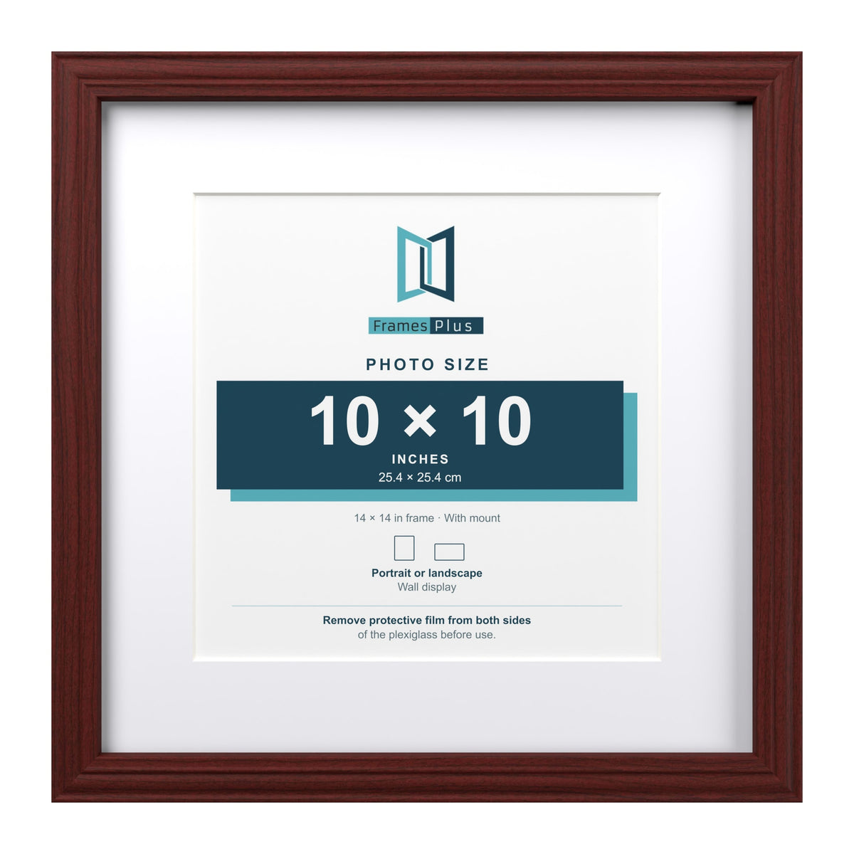 Devon Mahogany 14 x 14 inch picture frame with a white mount for a 10 x 10 inch photo
